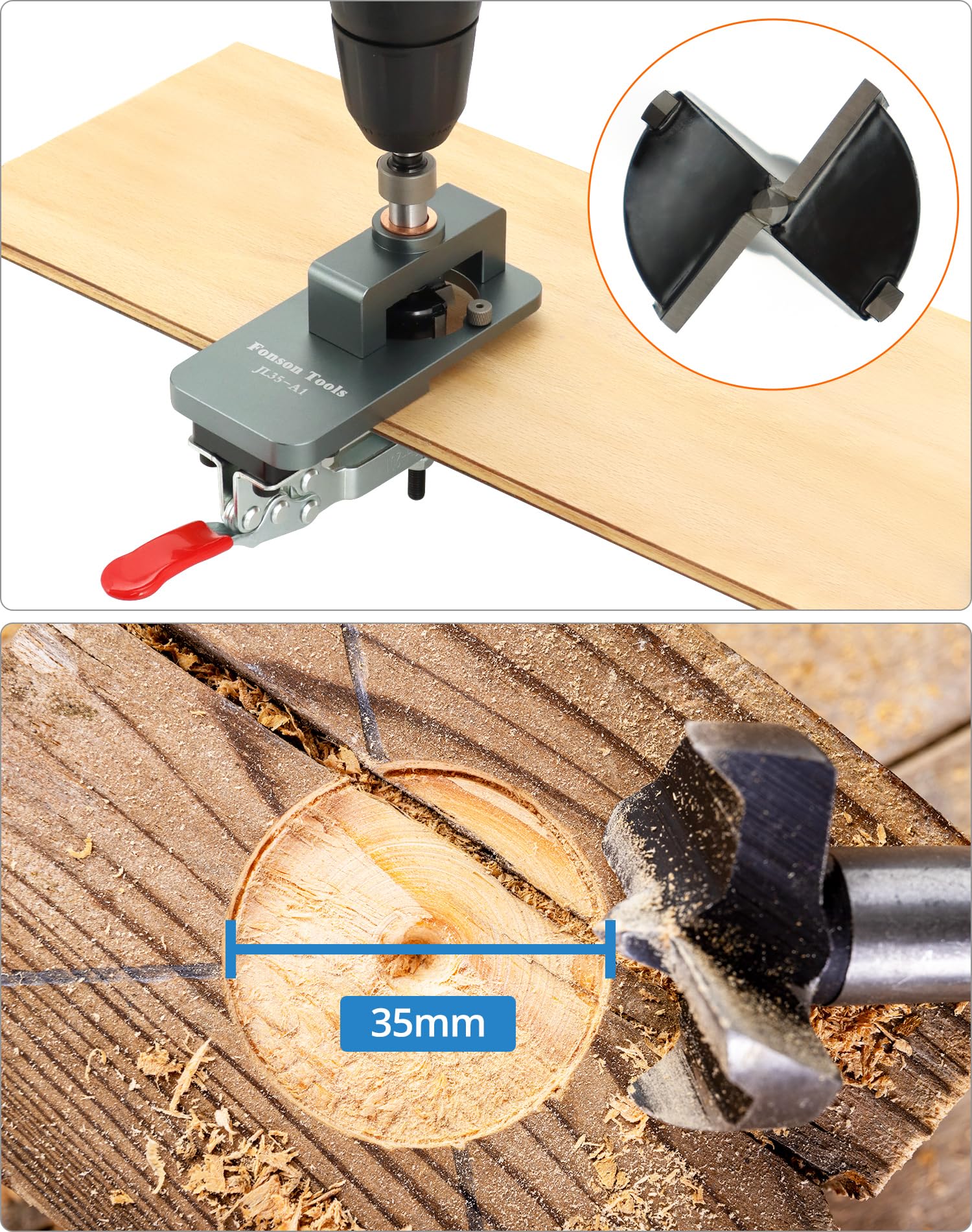 QWORK® Dima per cerniera 35mm apri foro, Perforatrice per cerniera per armadio, Localizzatore guida per trapano