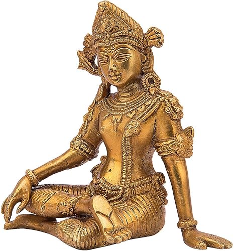 Vista 3 de Pink-Lotus Murti de latón del Señor Indra Dev Longitud 6 pulgadas Altura 6 pulgadas Remedio Vastu FengShui