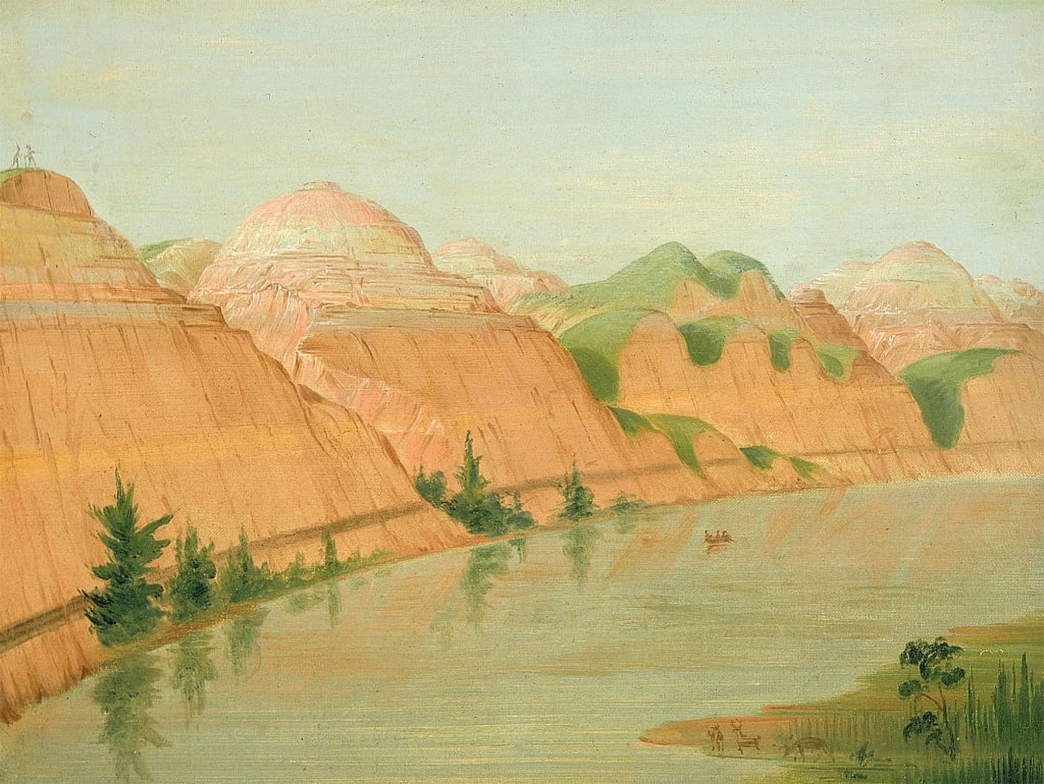 POSTERIIk Vintage Print Pop Art Landscape Artwork Magnificent Clay Bluffs Miles Above St Louis by George Catlin Art Prints for Office Home Decor 60x90cm