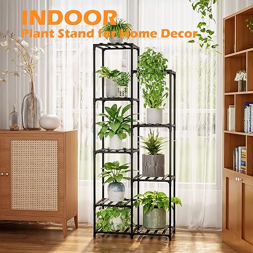Miniatura 10 de Bamworld Soporte de esquina para plantas, estante alto para plantas de interior, soporte de madera de 5 niveles para múltiples plantas, soportes de