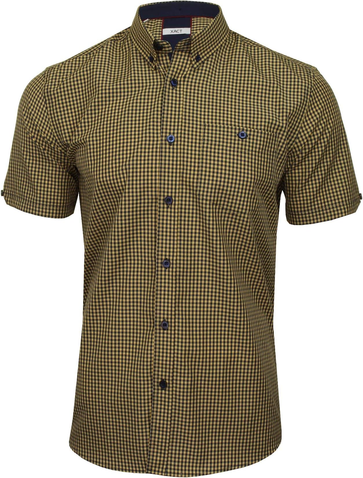 Men's Gingham Check Shirt with Button-Down Collar - Long Sleeved