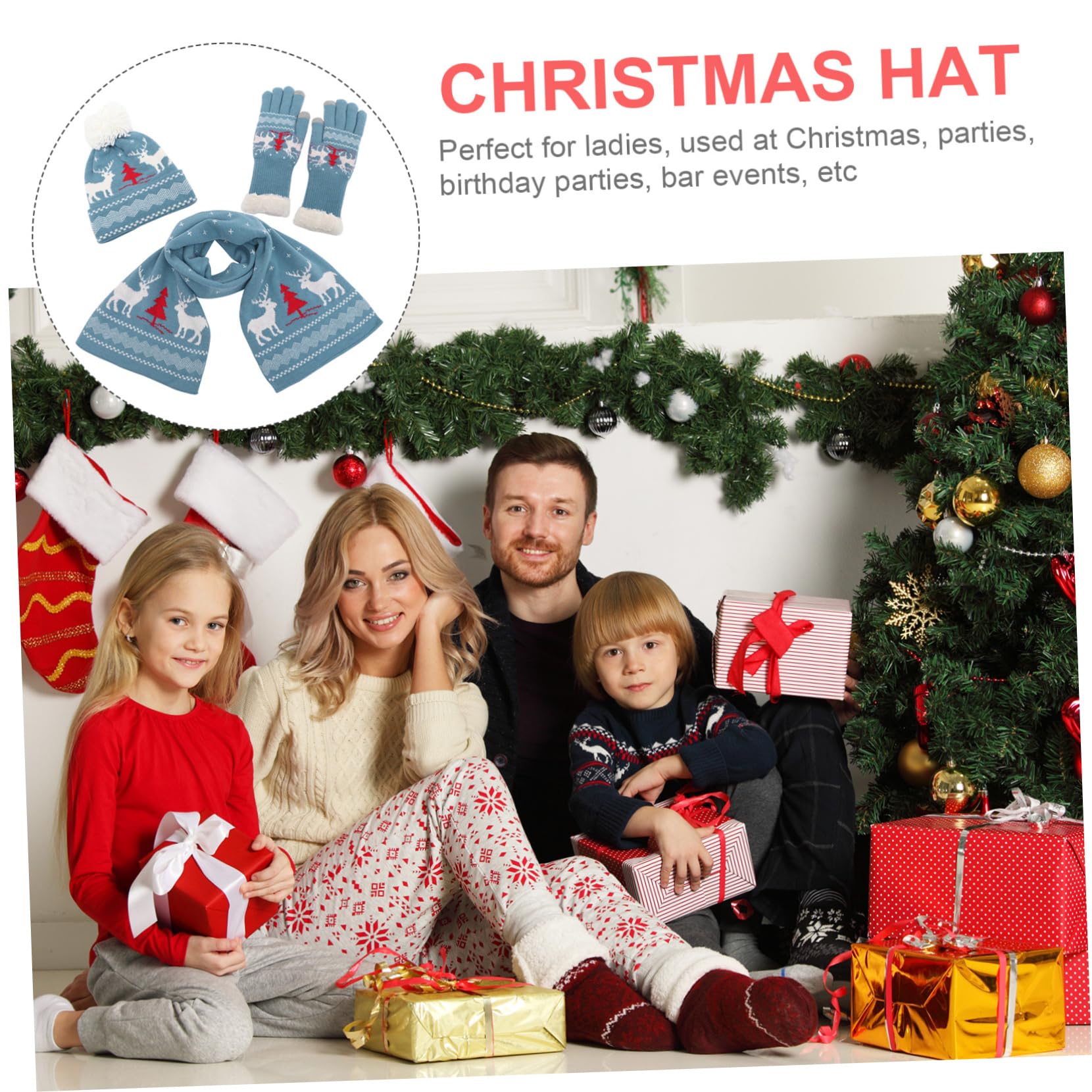 LIFKOME Bonnet tricoté de Noël à tricoter bonnet tricoté chaud de Noël casquette de crâne de écharpe de noël femmes chauds pour femmes Acrylique rouge