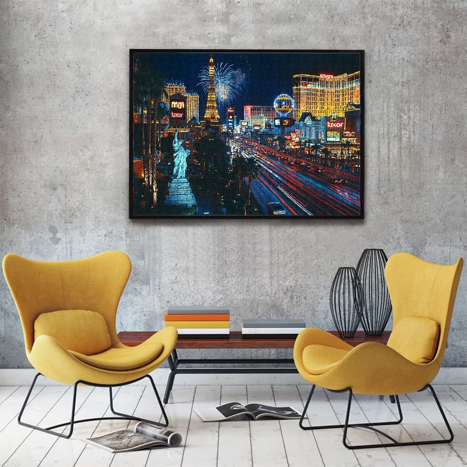 Puzzle 1000 elementów, puzzle 1000 elementów dla dorosłych, trudne puzzle, druk w wysokiej rozdzielczości i jasne kolory, drewniane puzzle nocny widok miasto z wykwintnym pudełkiem do pakowania W3H