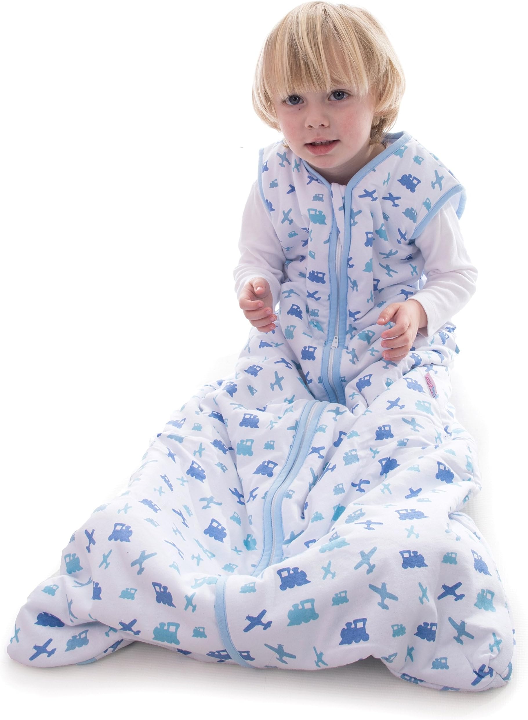 Baby Sleeping Bag Planes and Trains 2.5 Tog Cotton Blue 0-6 Months (76cm)