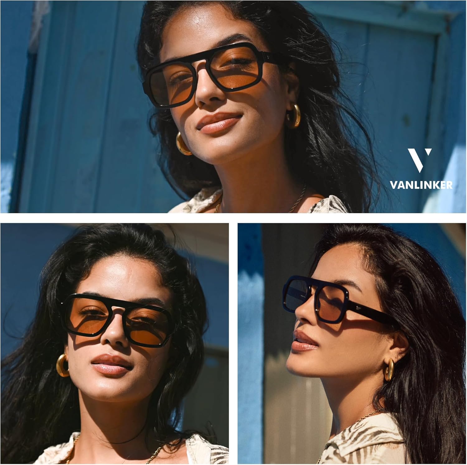 VANLINKER Oversized Retro Square Aviator Sunglasses for Women Men 70s Vintage Style Trendy Big Flat Top Sun Glasses VL9826 - Image 2