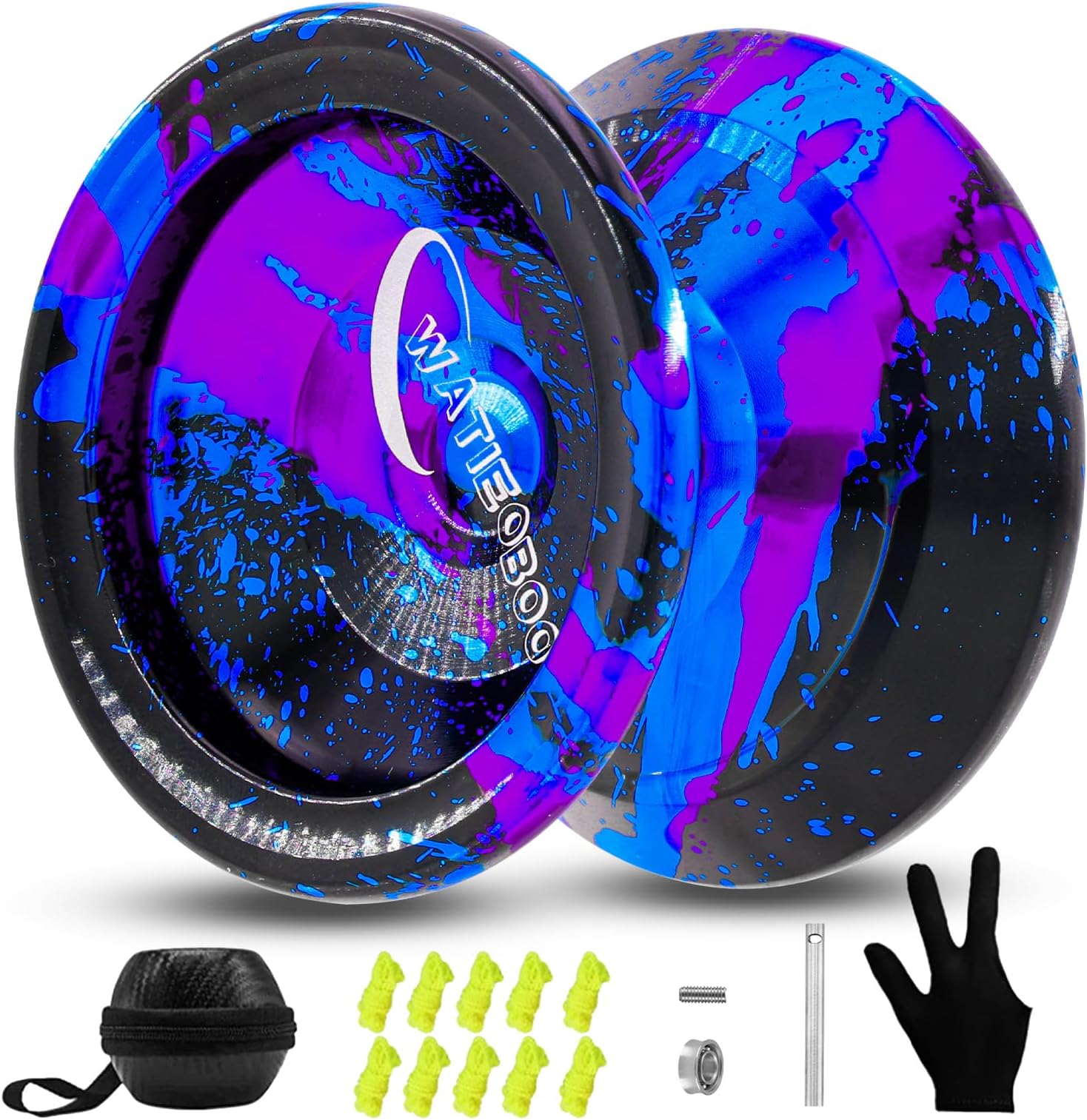 ATIEOBOO Professional Metal Responsive Yoyo for Kids & Adults, Unresponsive Bearing, Glove & 10 Yoyo Strings (Black, Blue, Purple)