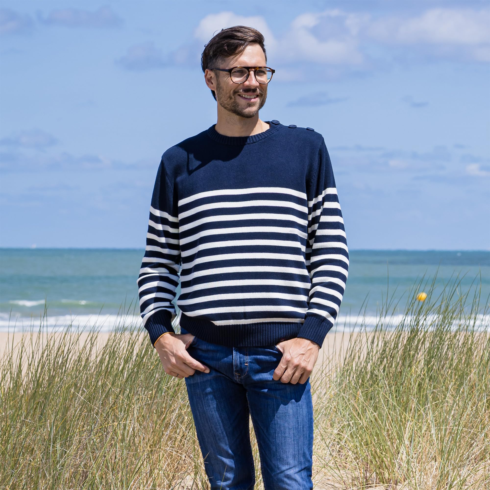 Breizh Ocean - Pull Marin Homme Rayé ou Uni - du XS au 4XL - Création Française Bono - Pull Homme Hiver - Vêtement Marin pour Homme