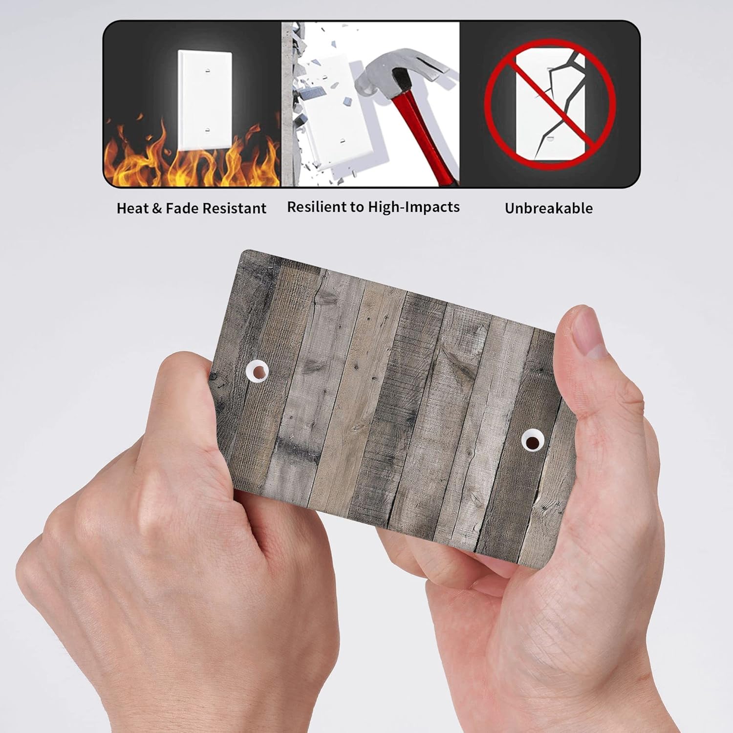 Gray Rustic Wood Blank Wall Plate 1 Gang Switch Plate Outlet Covers Farmhouse Decorative Single No Device Blank Wallplate, 4.50 x 2.76 Inch