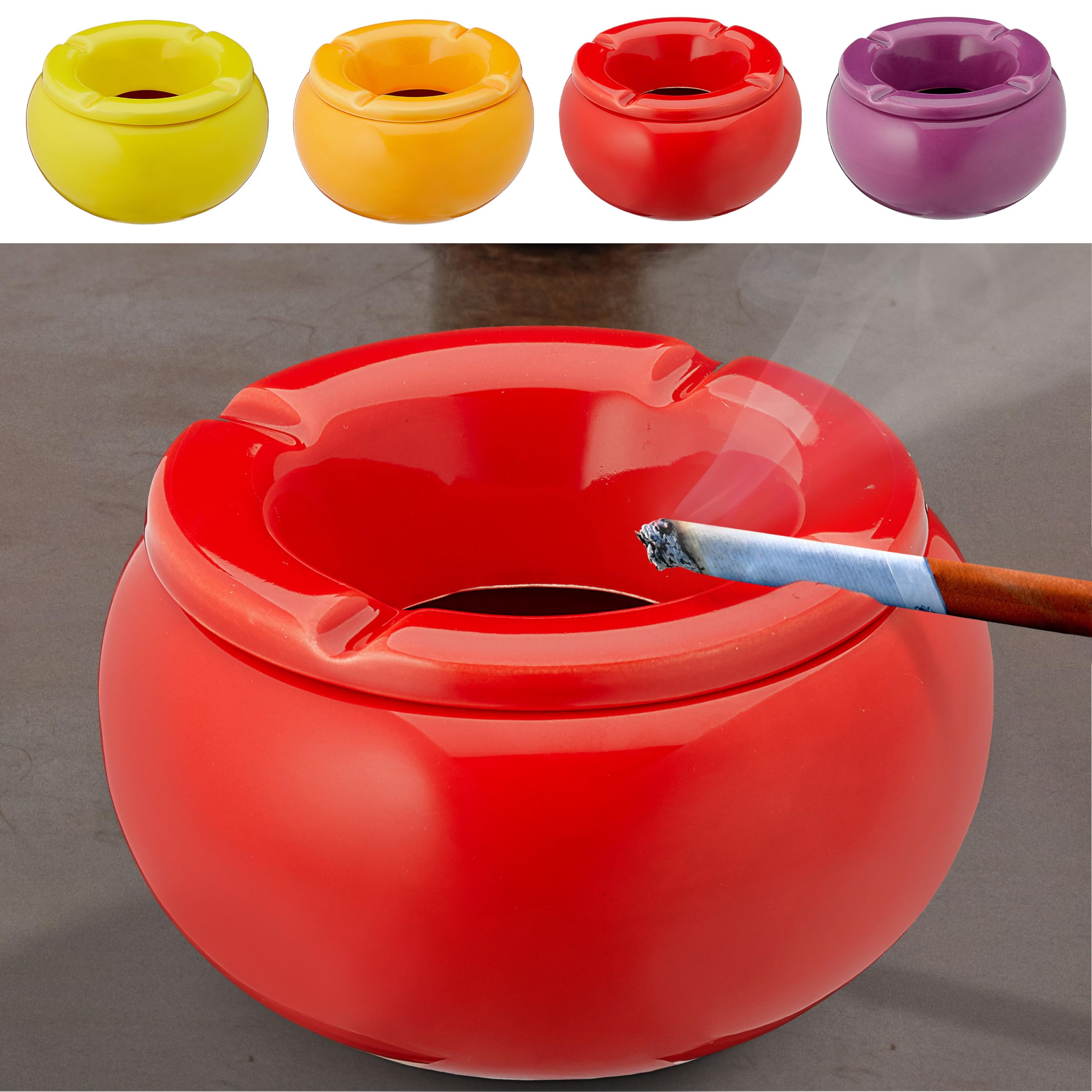 Posacenere per tempesta in ceramica colorata, inserto rimovibile, posacenere antivento (4 posacenere per tempesta a tinta unita colorato Ø13 cm)