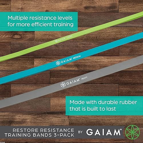 Miniatura 4 de Gaiam Restore - Bandas de entrenamiento de resistencia, 3 unidades, extra fuertes, resistentes y progresivas de resistencia para ejercicios de