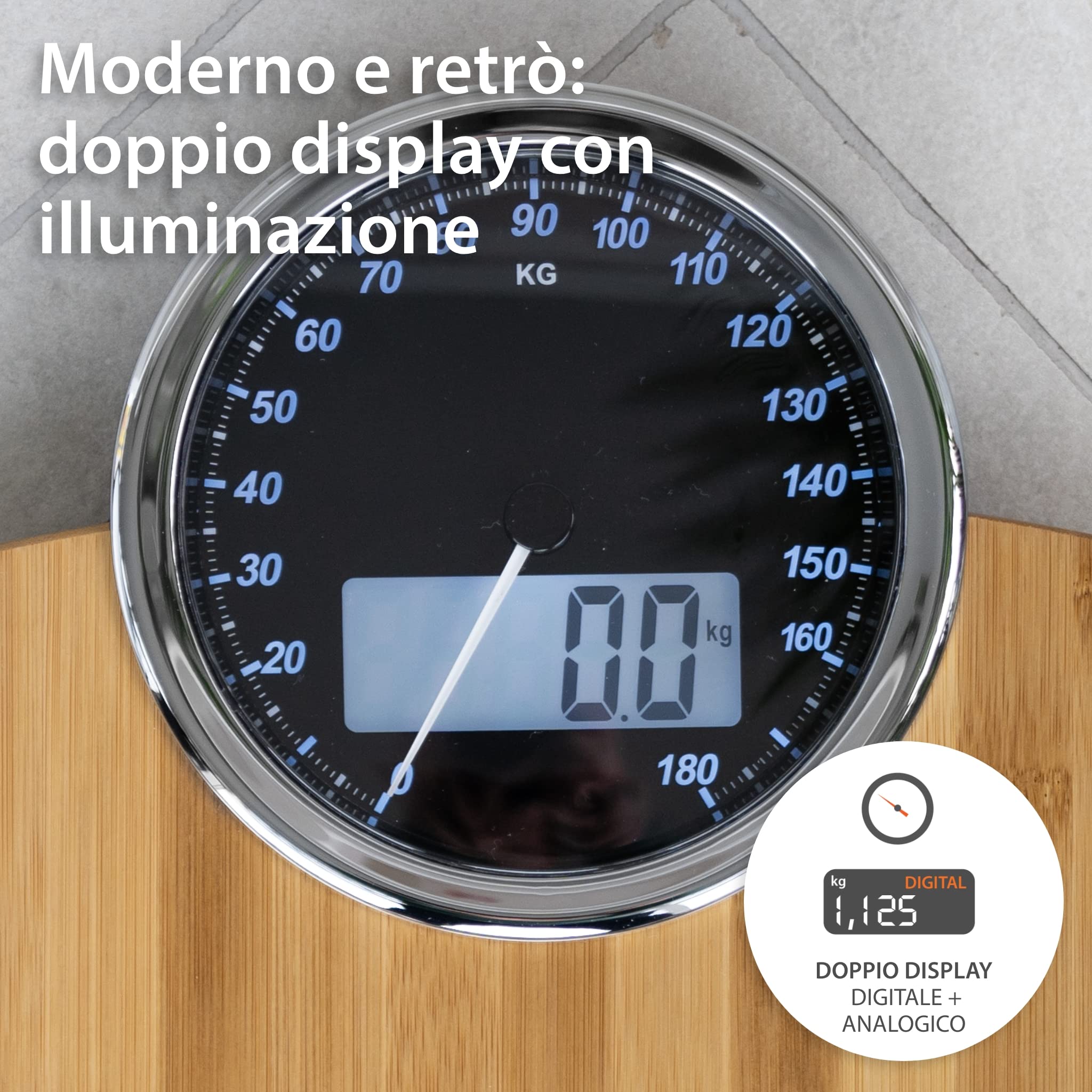 ADE Bilancia pesapersone digitale con display analogico | grande display | risultati molto precisi fino a 180 kg | superficie di pesatura in vero legno di bambù