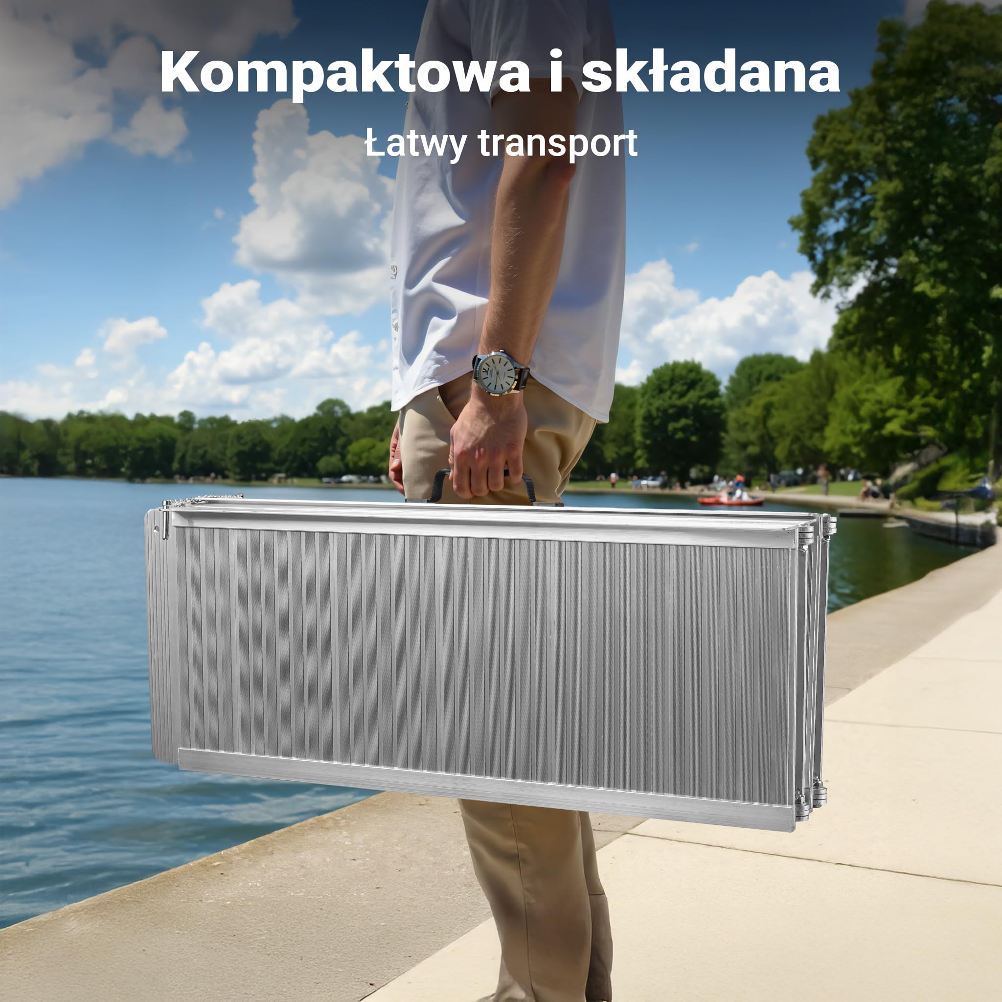 Wiltec Rampa dla wózków inwalidzkich, 1830 x 720 x 50 mm, udźwig 270 kg, aluminiowa – profil antypoślizgowy – 2 x ruchoma składana rampa najazdowa do wózków inwalidzkich, dla osób niepełnosprawnych