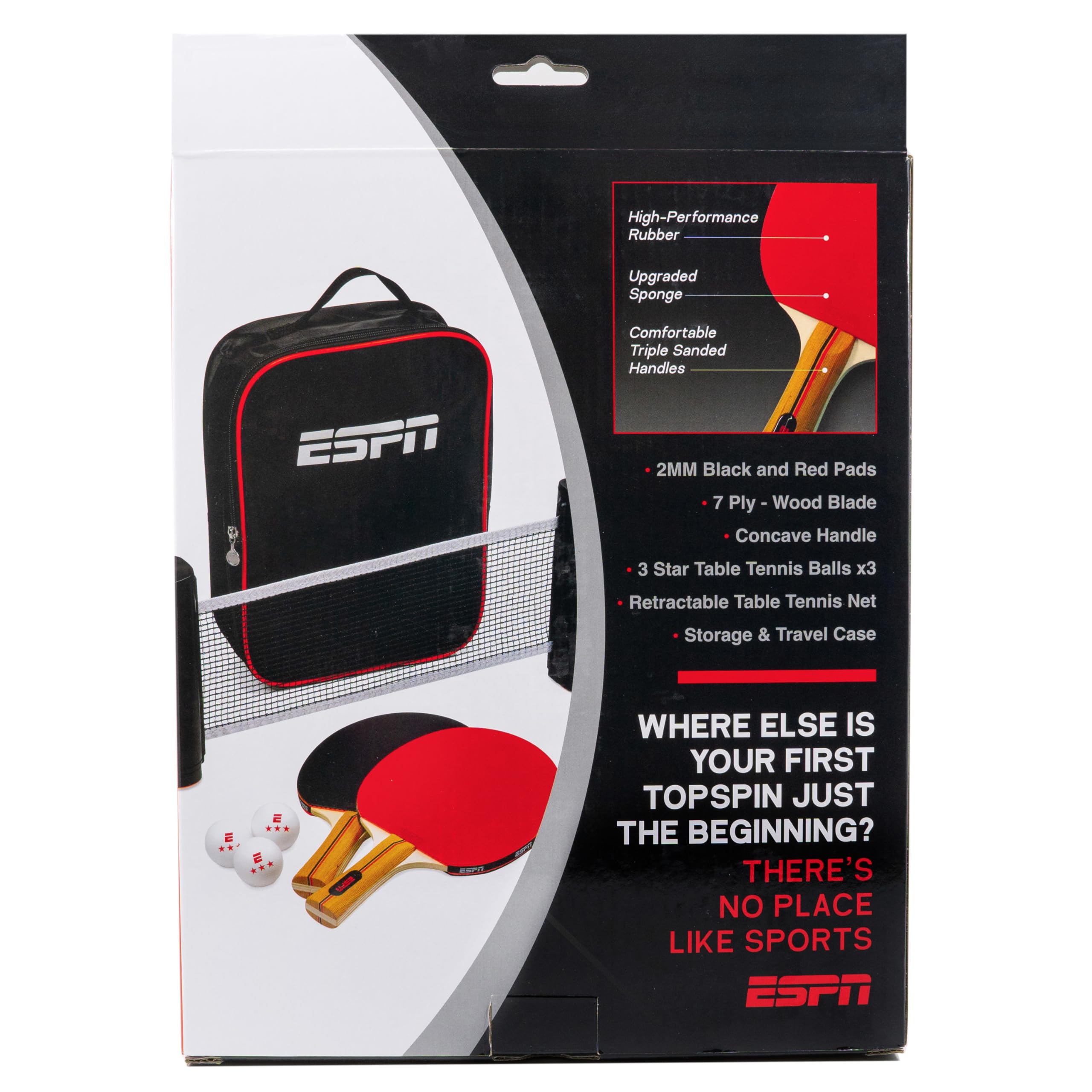 ESPN Tischtennis-Set enthält 3 Tischtennisbälle, 2 Tischtennisschläger, tragbares Tischtennisnetz und Reisetasche, Tischtennis; ideal für Kinderspiele, Familienspiele und Spieleabende
