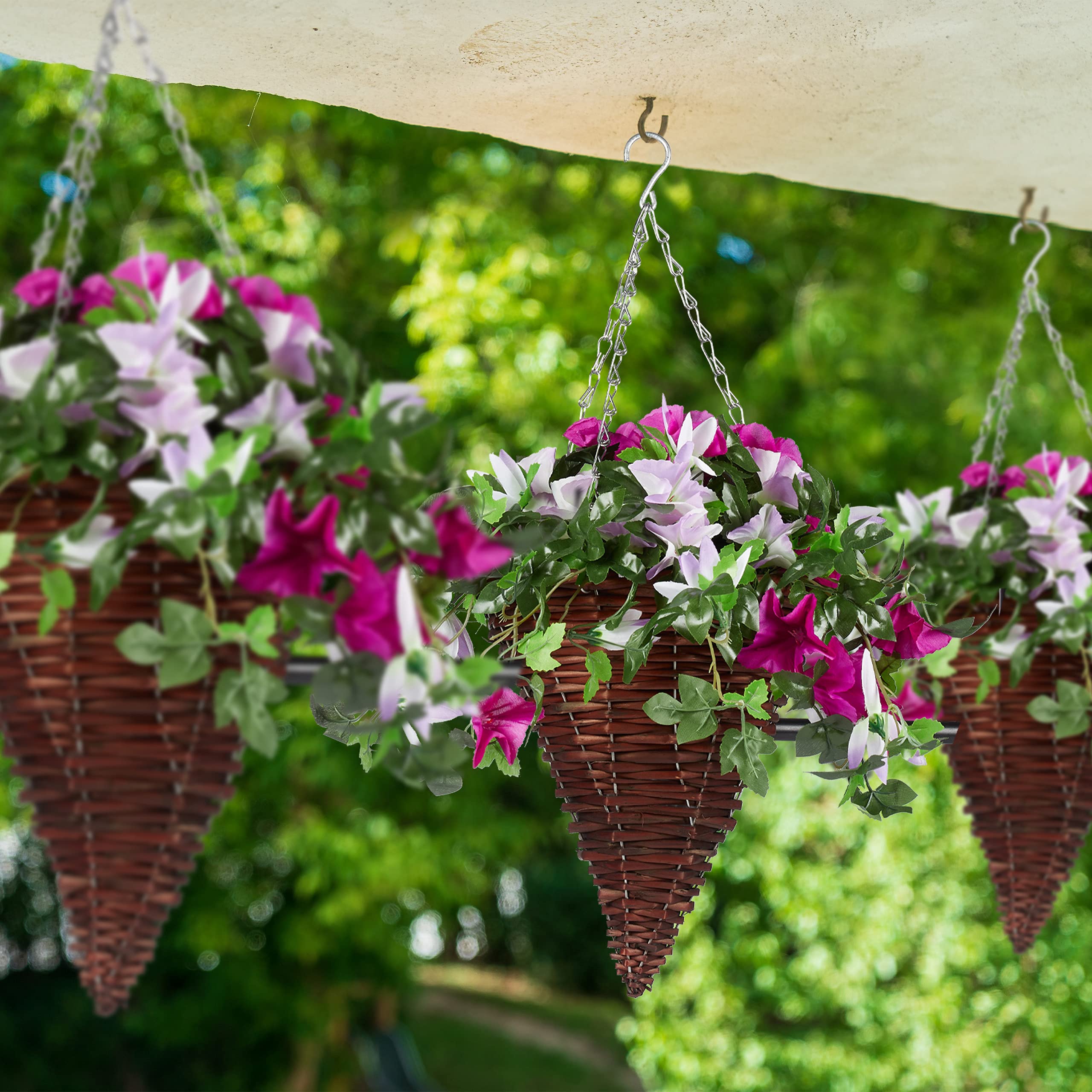 relaxdays Suspension pour Plantes en Lot de 3, Panier tressé en Osier, Fait Main, Pot de Fleur HxD 30 x 25 cm, Brun