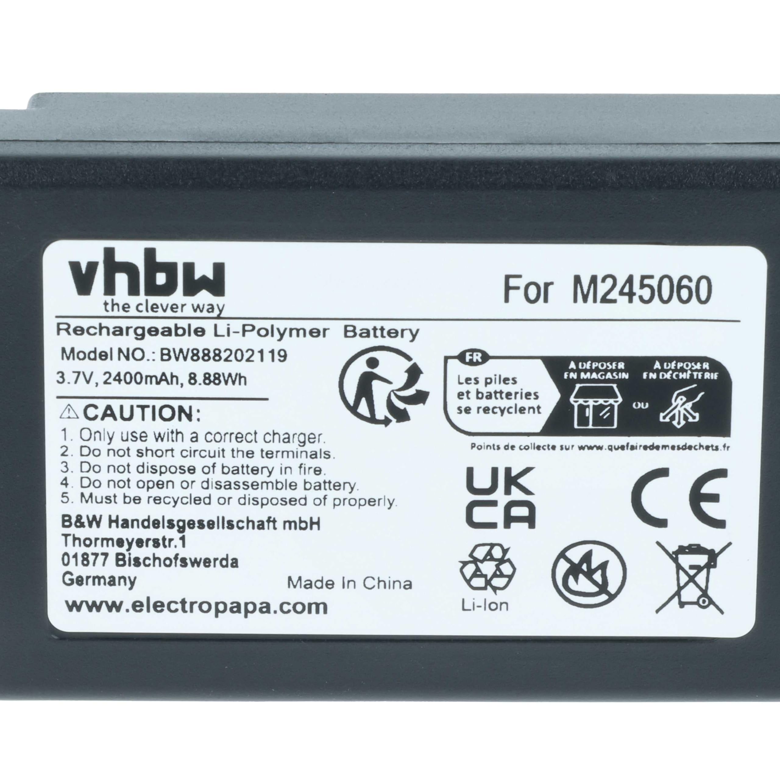 vhbw batteria sostituisce Teleradio M245060, 22.381.2, D00004-02 per Radiocomando Industriale, Telecomando (2400mAh, 3,7V, Li-Ion) - Nero