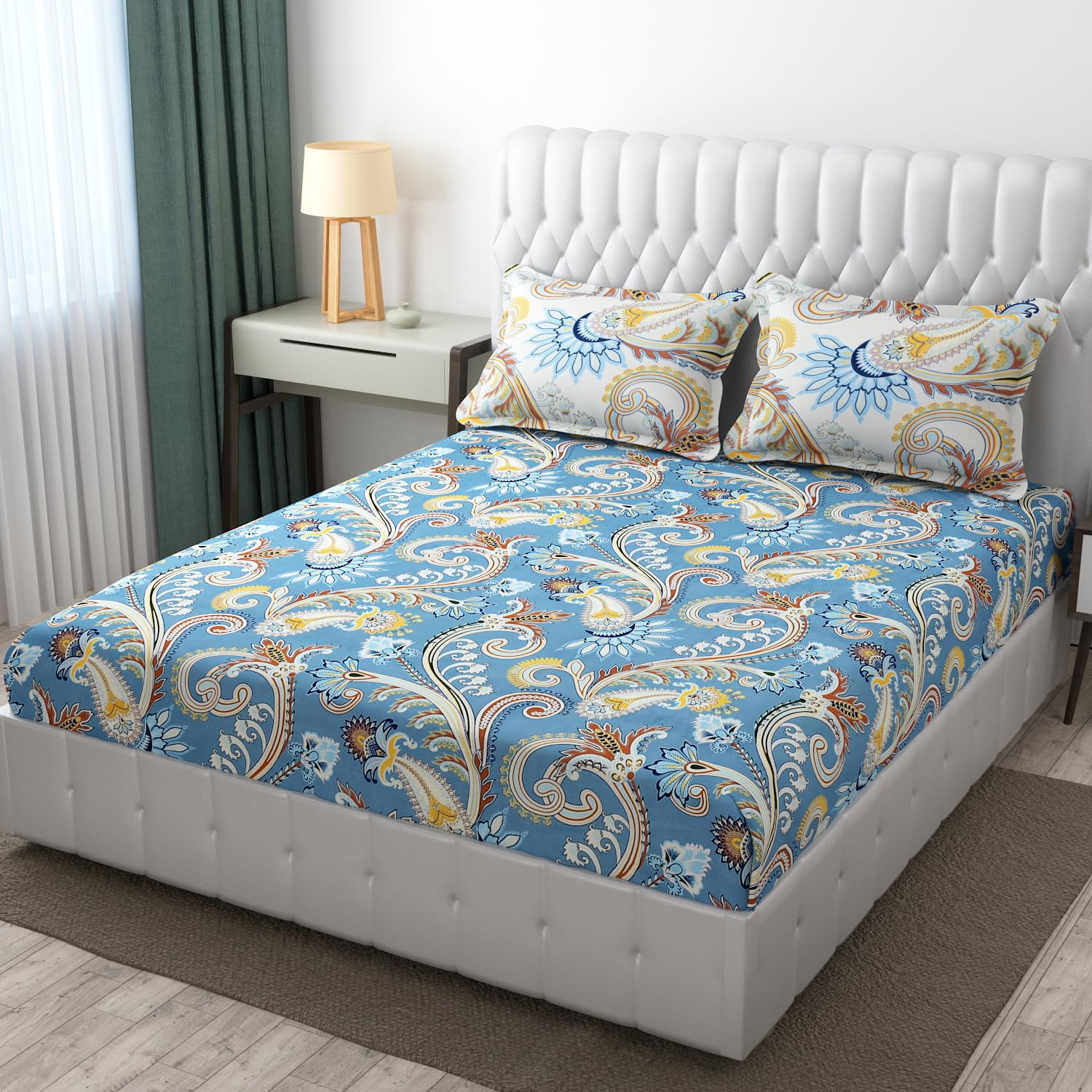 IVAZA 220 TC 100% Cambric Cotton Print Mix N Match Bedsheet Set for Double Size Bed Durable/Double Bedsheet with 2 Pillow Covers ulite