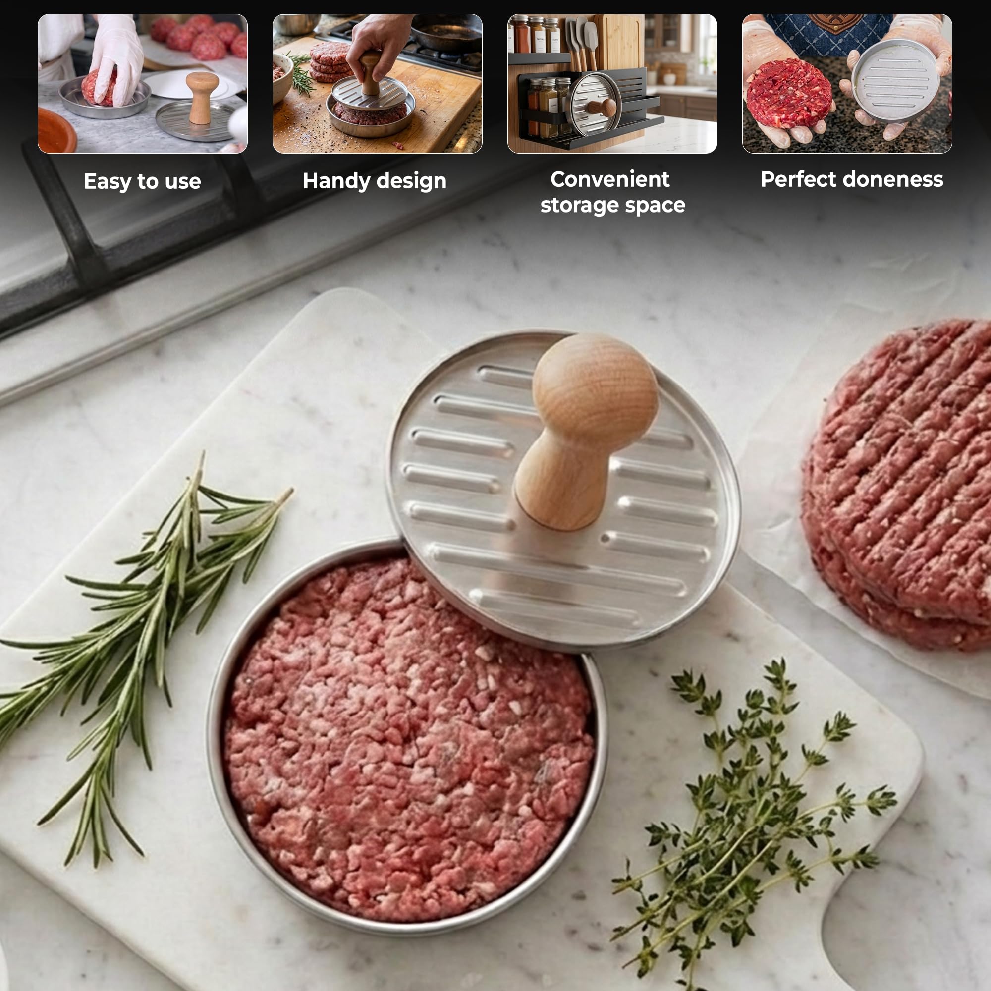 Hi Nature™ Profesjonalna prasa do hamburgerów ze stali nierdzewnej – 13,1 cm Smash Burger Press z rowkami do grillowania – nieprzywierająca prasa do hamburgerów i grillowa dla idealnych patties