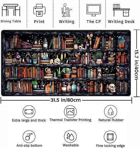 Miniatura 2 de Alfombrilla de escritorio con diseño de libro de biblioteca del bosque, alfombrilla de mouse grande XXL extendida para juegos, alfombrilla de mouse