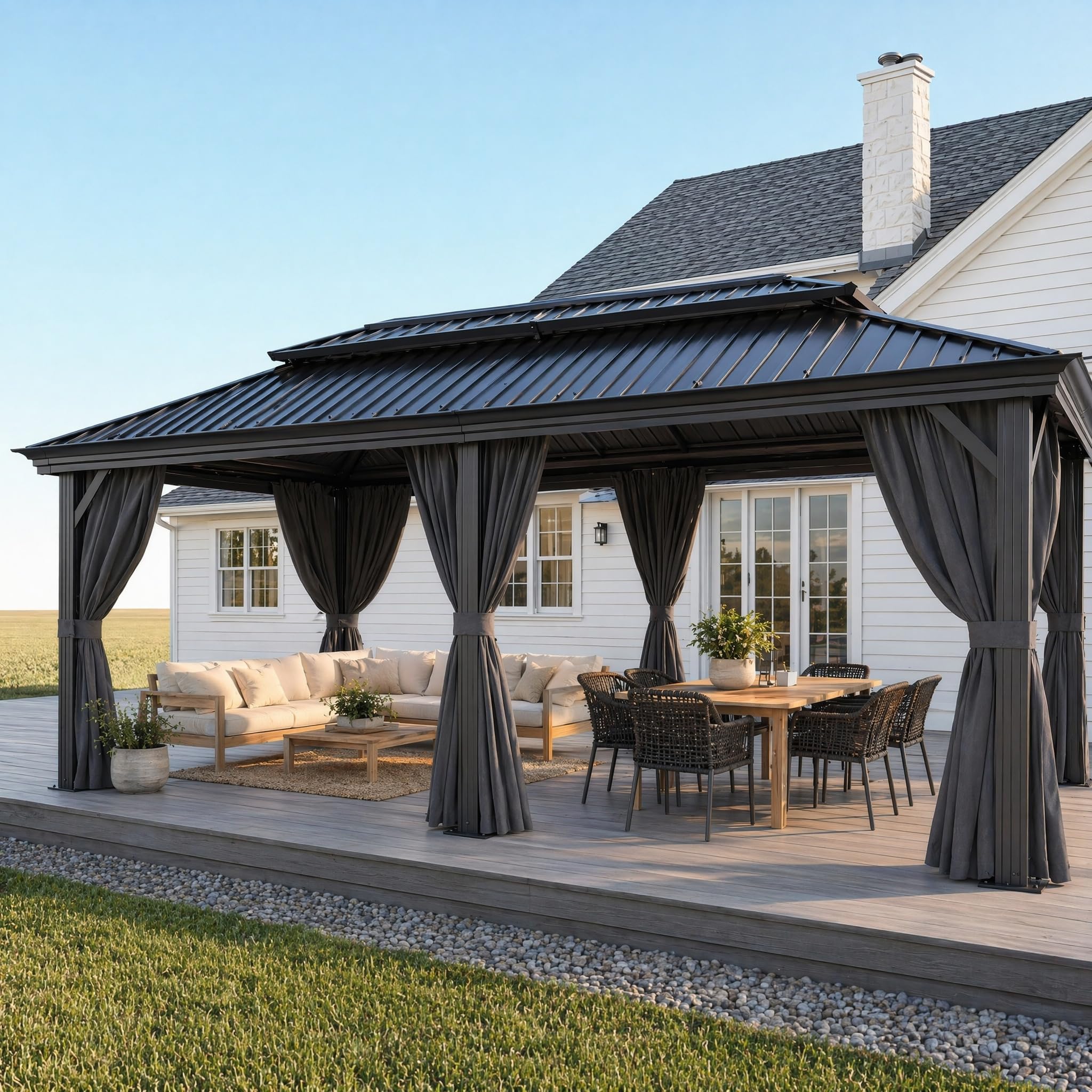 Photo 1 of HOTEEL 12x20 Gazebo on Clearance with Metal Roof, Heavy Duty Hardtop Gazebo with Flame-Retardant Curtain & Netting, Outdoor Hard Top Gazebos with Galvanized Steel Double Roof for Backyarad,Patio Black