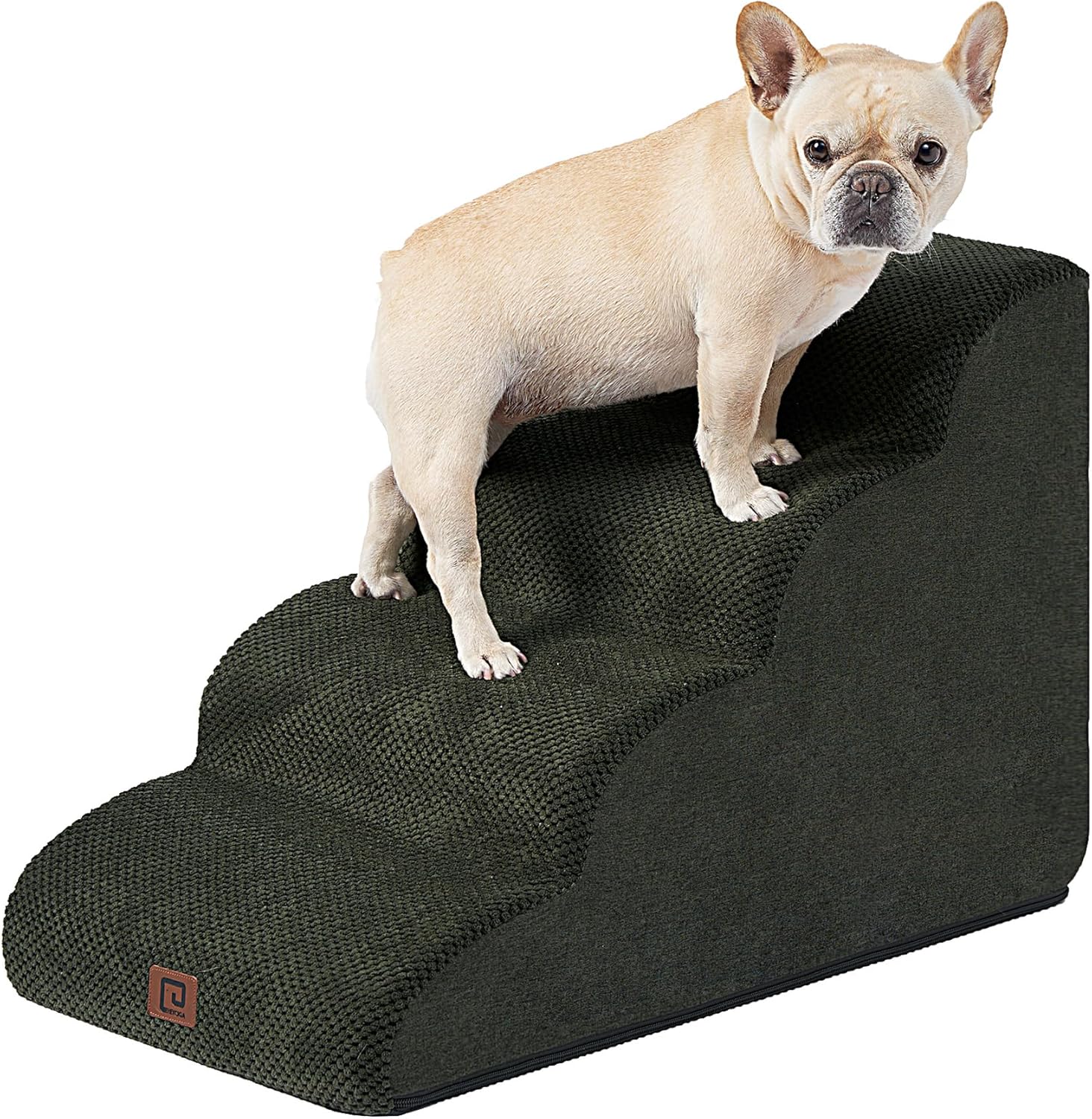 EHEYCIGA Curved Dog Stairs for High Beds 19.7" H, 4-Step Dog Steps for Small Dogs and Cats, Pet Stairs for High Bed Climbing, Non-Slip Balanced Pet Step Indoor, Olive Green 4-Step Olive Green
