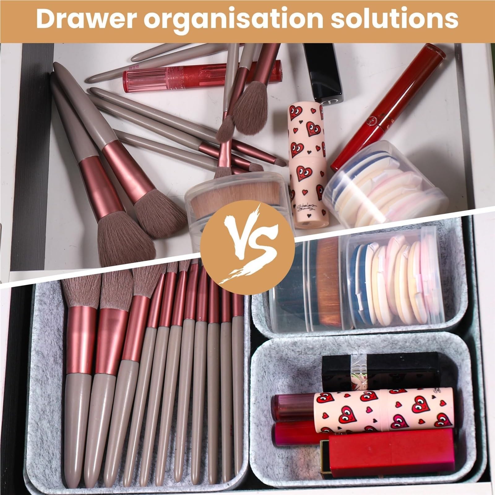 Set mit 7 schwarzen Filz-Schubladen-Organizern – stilvolle Aufbewahrungskörbe für Schlafzimmer, Büro, Kinderzimmer und Schrank – vielseitige platzsparende Lösungen für übersichtliche Organisation