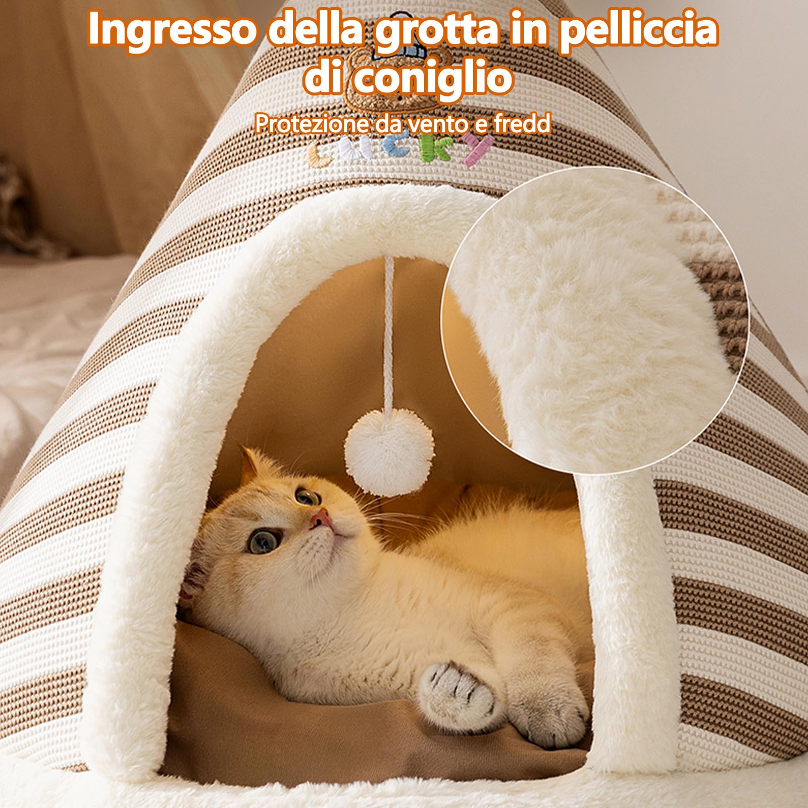 Galatée Cuccia Per Gatti, Graziosa Cuccia Per Gatti e Cani a Forma Di Igloo Con Cuscino Rimovibile, Comoda Tenda Triangolare Per Animali Domestici, Caldo Nido Per Animali Domestici(XL, Marrone)