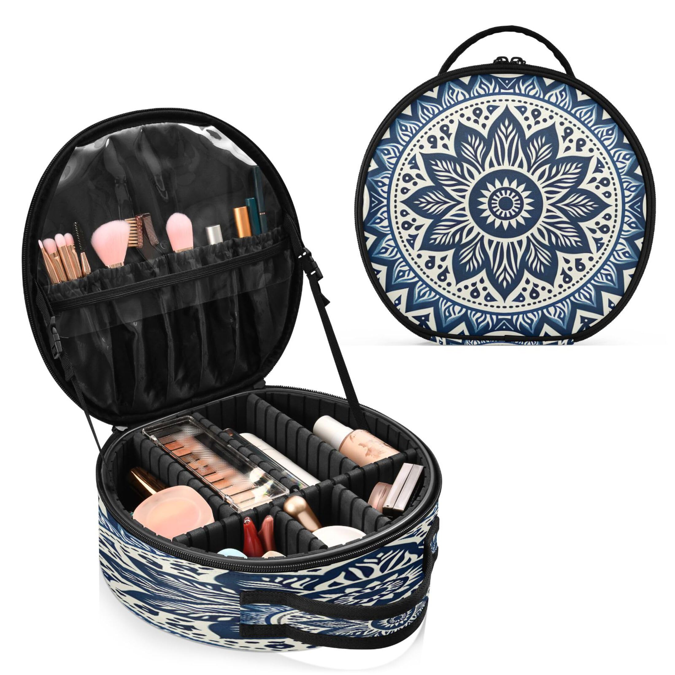 Takiito Flower Tile Travel Makeup Case Portable Makeup Box Artist Cosmetic Case Organizer With Adjustable Dividers