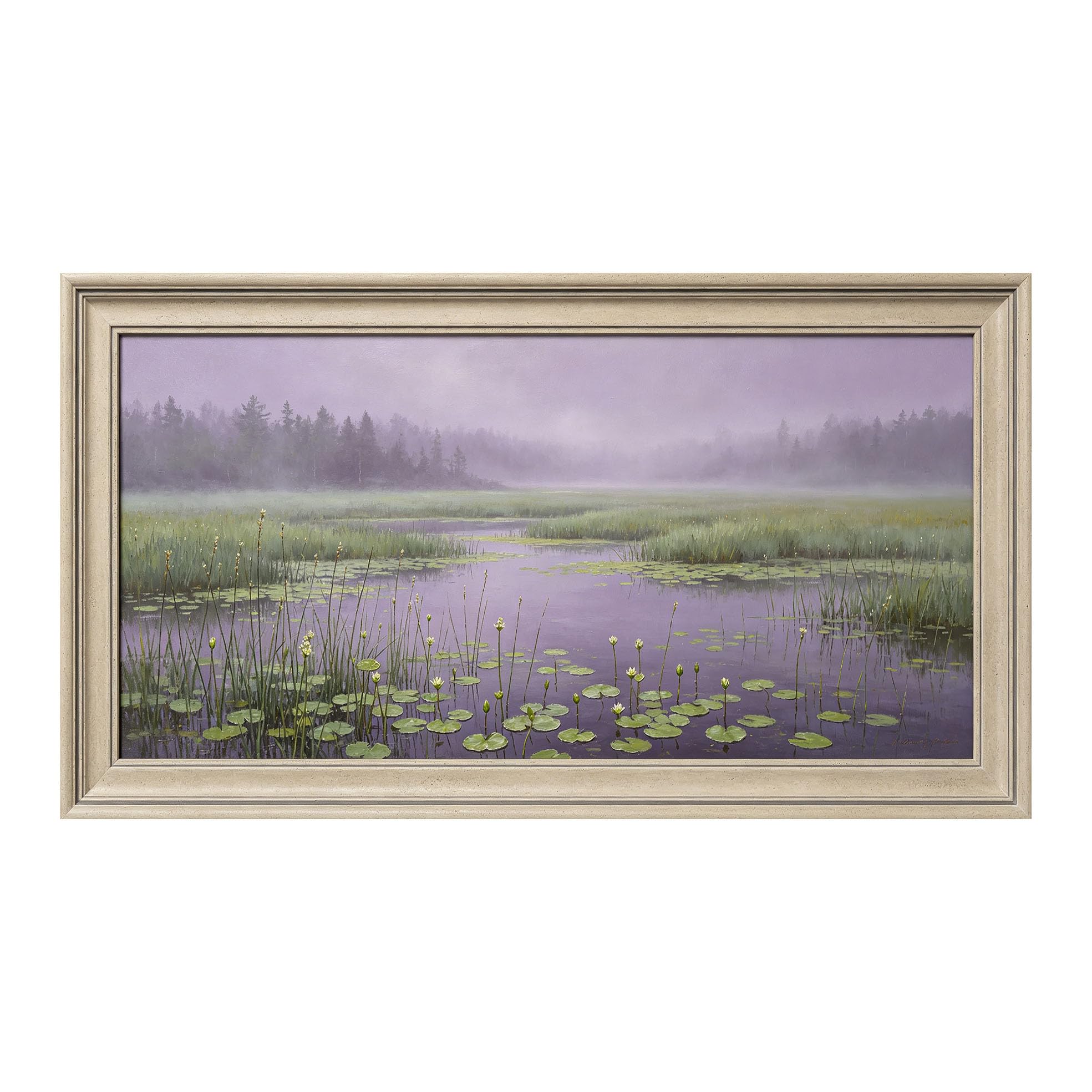 Yzpallescene 3D Framed Wall Art 50cm×100cm Misty Lake Meadow Landscape Impressionist Oil Painting Large Size SelfAdhesive Removable Wall Decor Prints Artwork for Living Room Bedroom Office