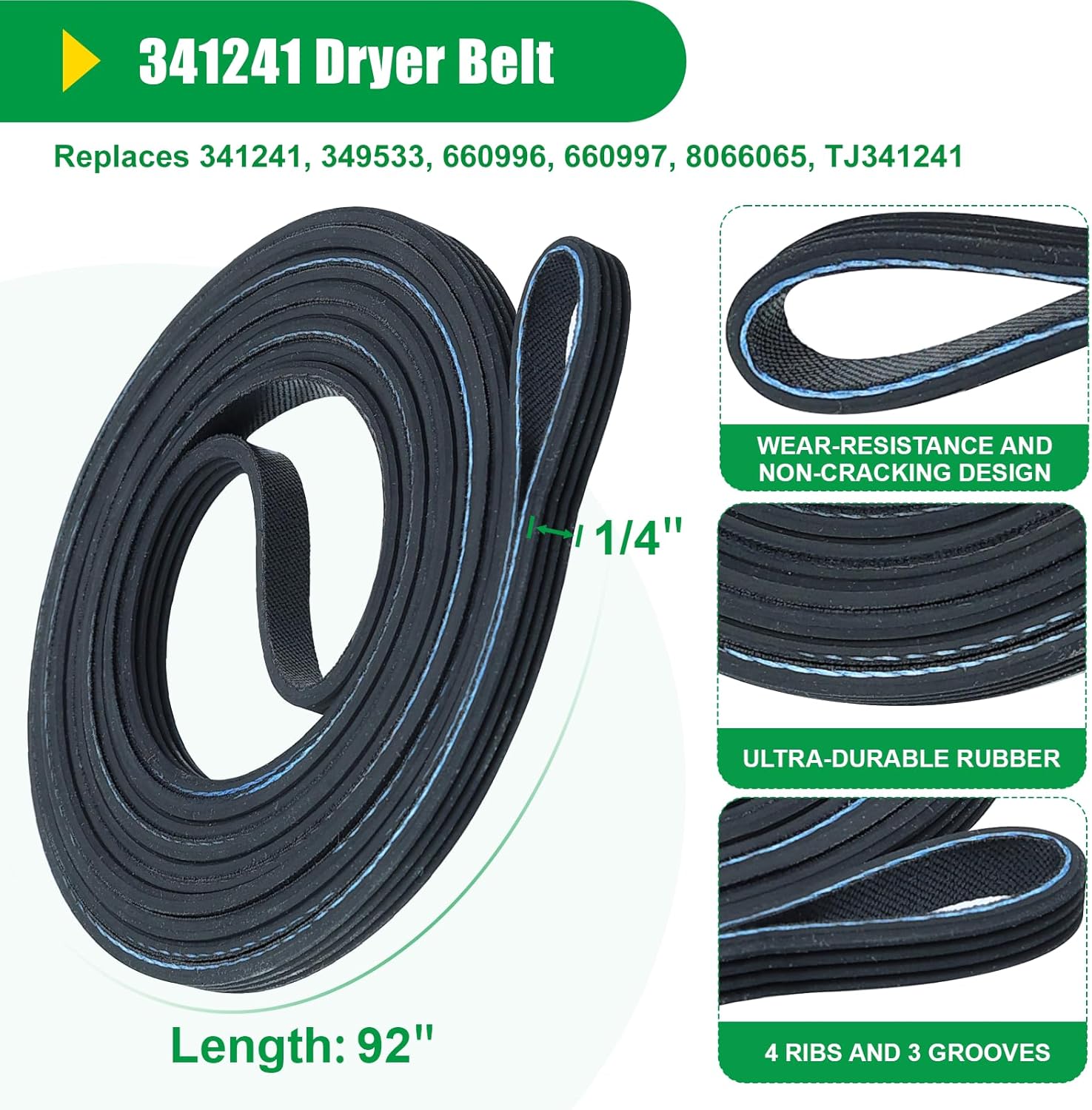 4392065 Dryer Repair Kit for Dryers Including 691366 Idler Pulley 349241T Dryer Drum Roller Kit 341241 Dryer Drum Belt and WPW10359269 WPW10359270 Dryer Support Roller Shaft