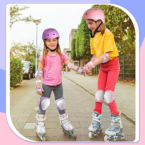 Miniatura 7 de Juego de 14 cascos de bicicleta para niños de 3 a 5 a 8 años, incluye casco de patinaje, rodilleras, coderas y muñequeras con casco de scooter