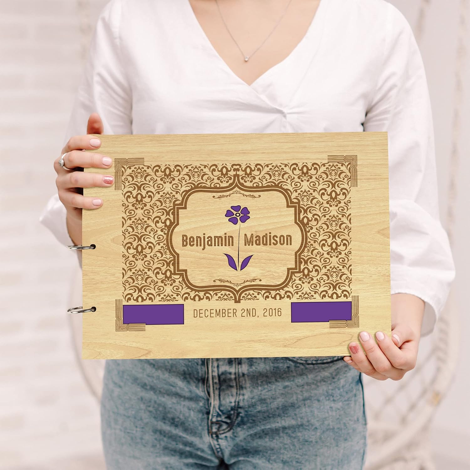 Darling Souvenir Personalized Engraved Laser Cut Wedding Guest Book Wooden Cover Sign-in Book Registry Guestbook Scrapbook-84