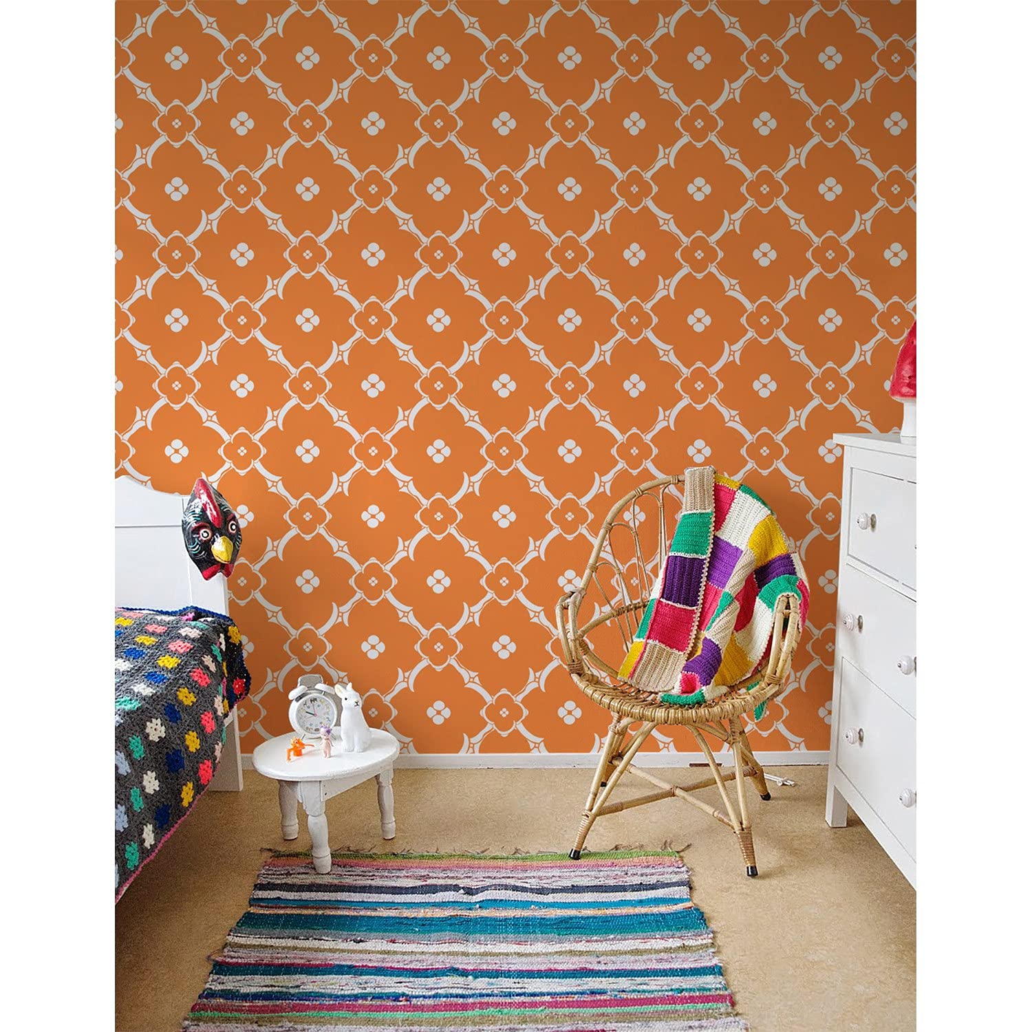 Papier peint fleurs marocaines intissé pour masquer les imperfections des murs de chambre