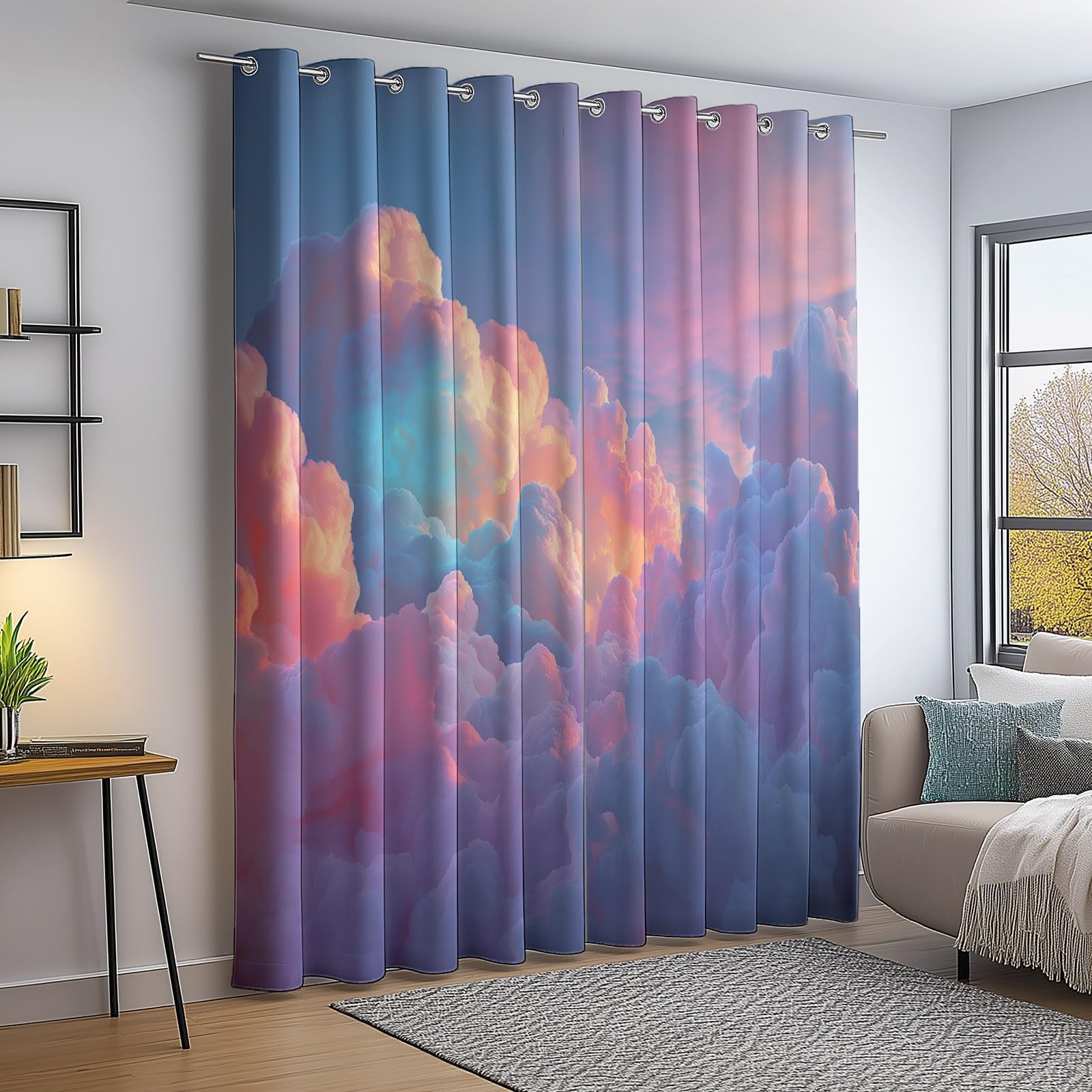 Rideaux Occultants 91.5L X 160H cm (2 Panneaux), Style Imprimé Nuages Oniriques Et Éthérés, Draperies Anti-Chaleur pour Chambre d'enfant, Rose