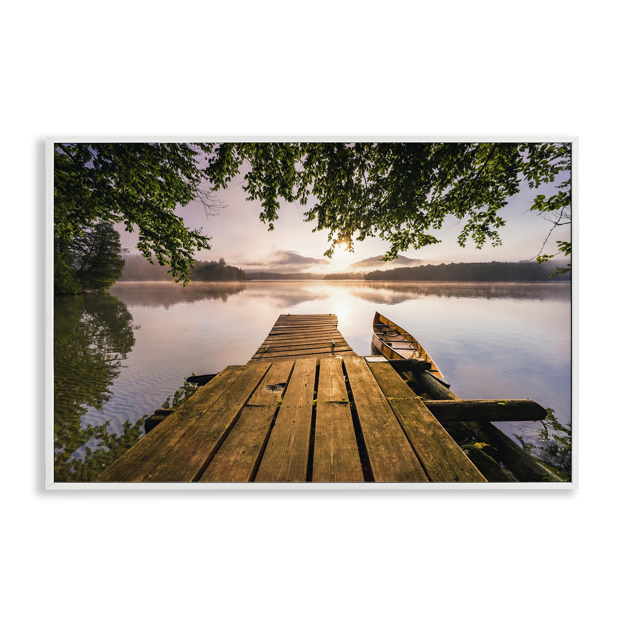 Stupell Industries 'Misty Morning Light on Lake', Framed Giclee Art, White, 24 x 16 Inches, Easy to Hang and Sturdy, Made in USA, by Jonathan Zaharek