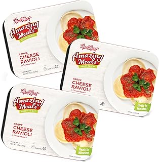 Kosher Parve Ready Meals - Cheese Ravioli in Tomato Sauce, MRE Meals Ready to Eat, Halal, (3 Pack) Prepared Entree Fully Cooked, Shelf Stable Microwave Dinner, Travel, Military, Camping