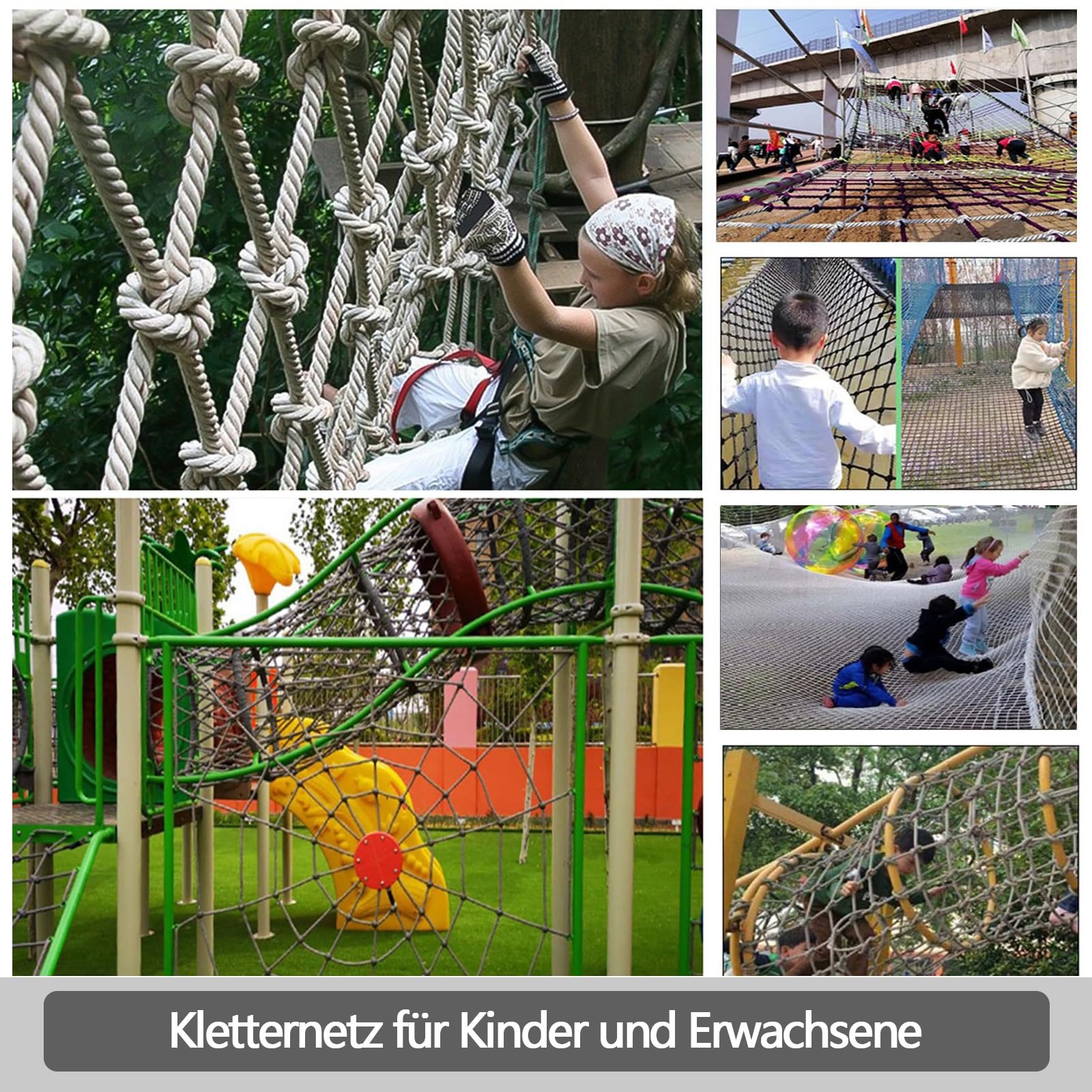 Kletternetz Klettern Kinder Outdoor Indoor Strickleiter Kletterwand Kinderzimmer Schutznetz Seilnetz Kletternetz Hanfnetz für Spielplatz, Schnurstärke 10 mm, Maschenweite 15x15 cm(150cm,100cm)