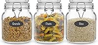 JoyJolt 32oz Airtight Glass Jars Set of 3 with Lids & 6 Silicone Seals - Square Pantry Storage for Flour, Sugar, Pasta, Nuts