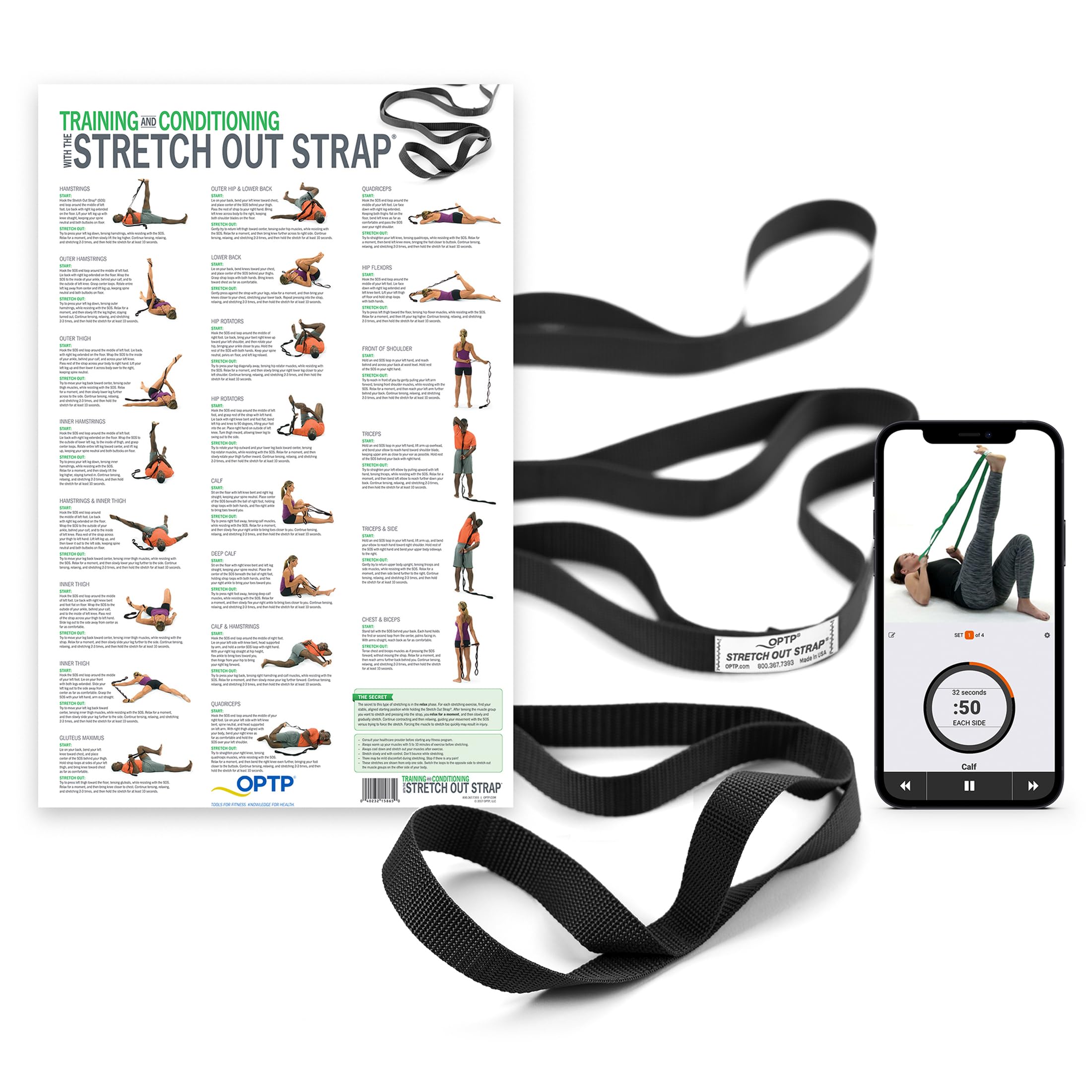 The Original Stretch Out Strap with Exercise Poster, USA Made Top Choice Stretch Out Straps for Physical Therapy, Yoga Stretching Strap or Knee Therapy (XL)