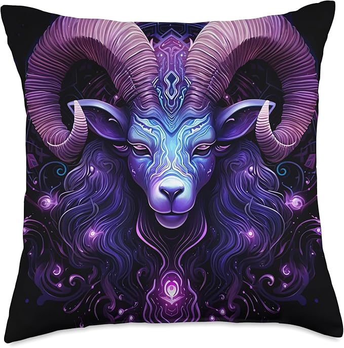 StudioMetzger Zodiac Sign Aries Ram Astronomy Symbols Purple Horoscope Throw Pillow, 18x18, Multicolor