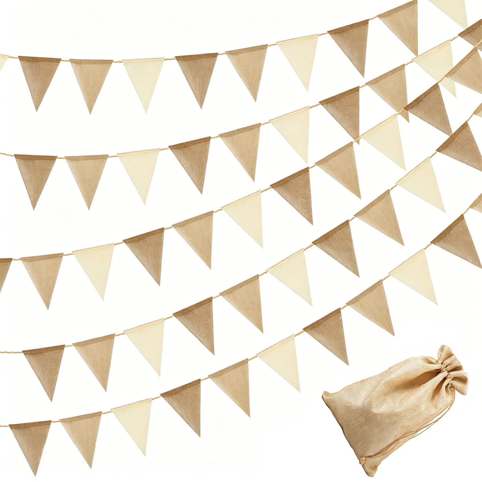 Hessian Bunting 20M 60 Flags Rustic Fabric Banner for Parties