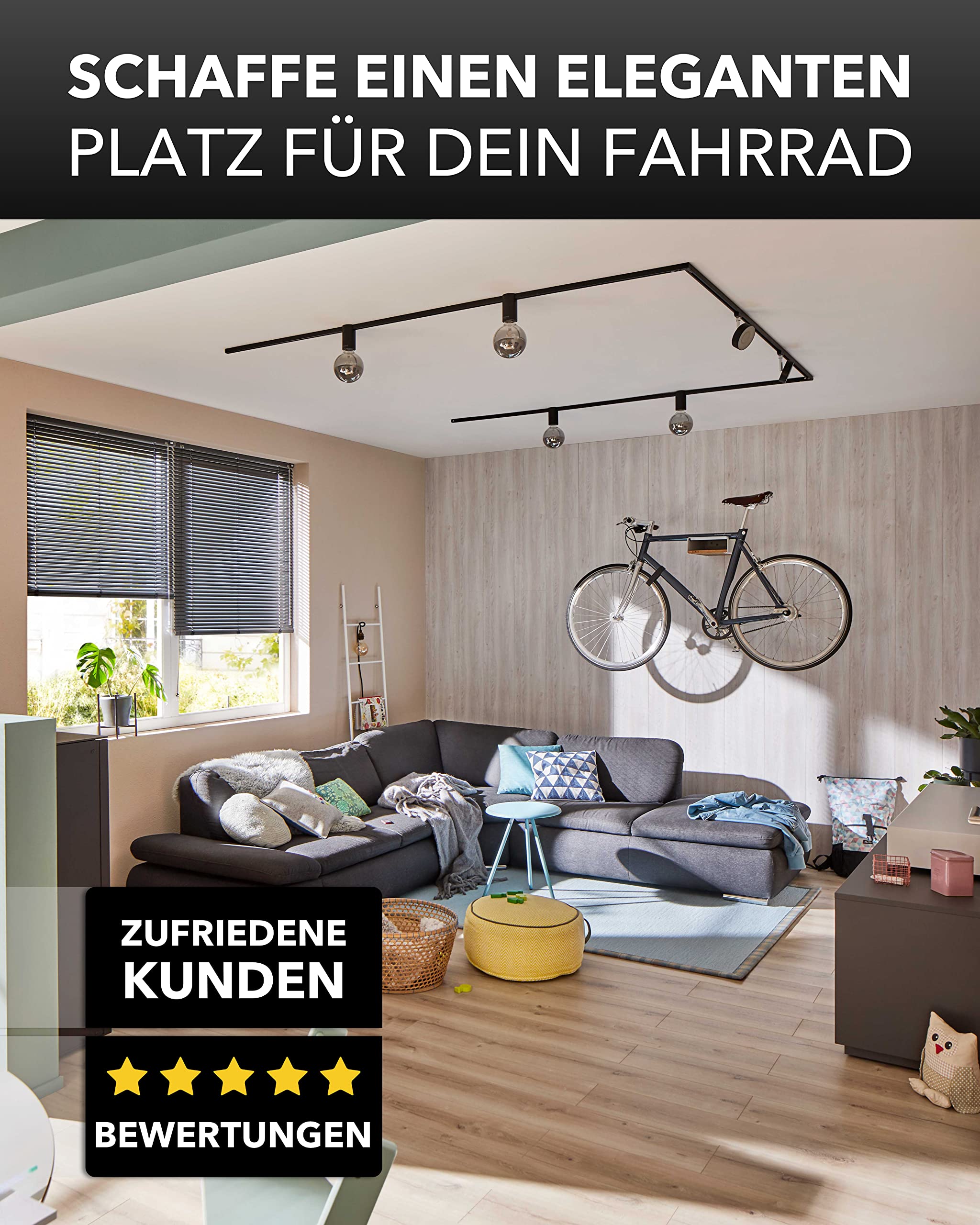 PARAX Fahrrad Wandhalterung mit Ablageboard - modernes Design für Wohnung - Metall & Holz, Filzauflage, Weiß - M (Lenker bis 50 cm)
