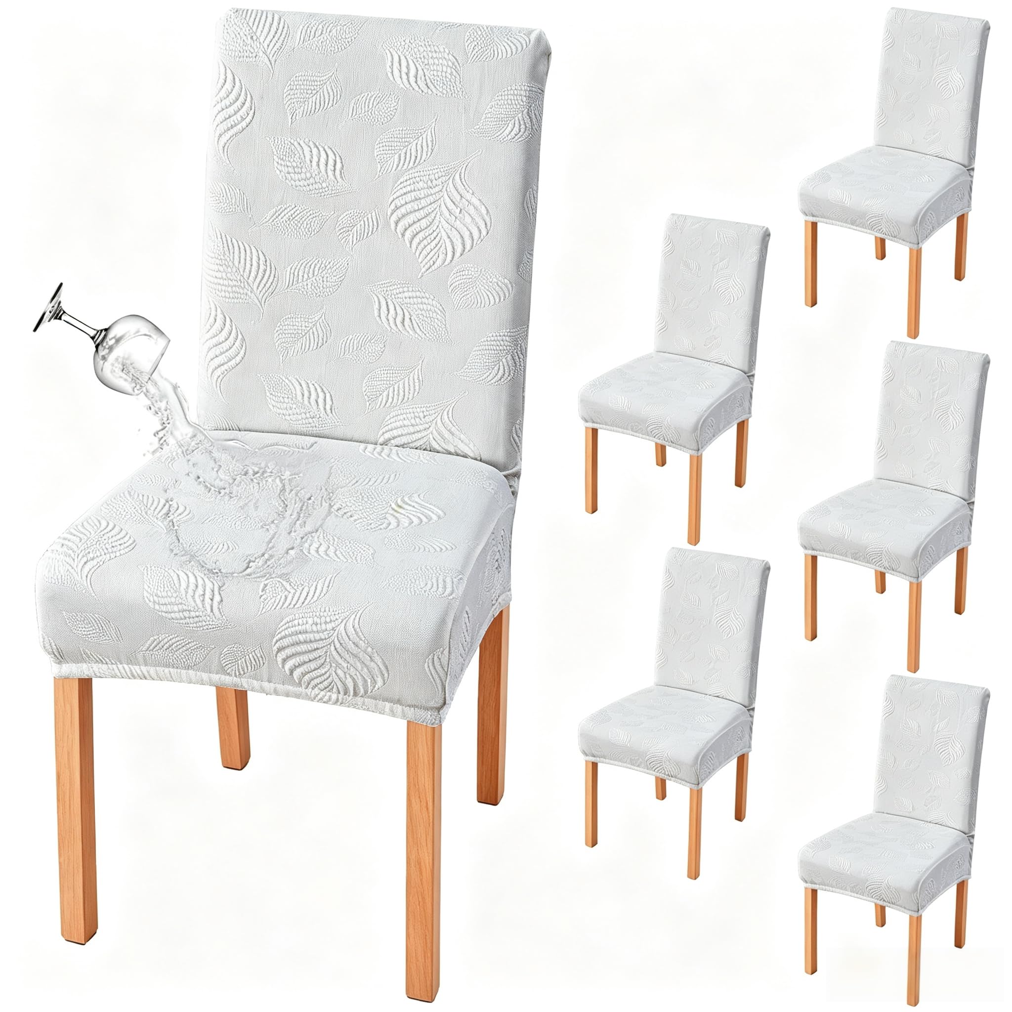 Genina Waterproof Dining Chair Cover Set of 6,Kitchen Chair Cover,White