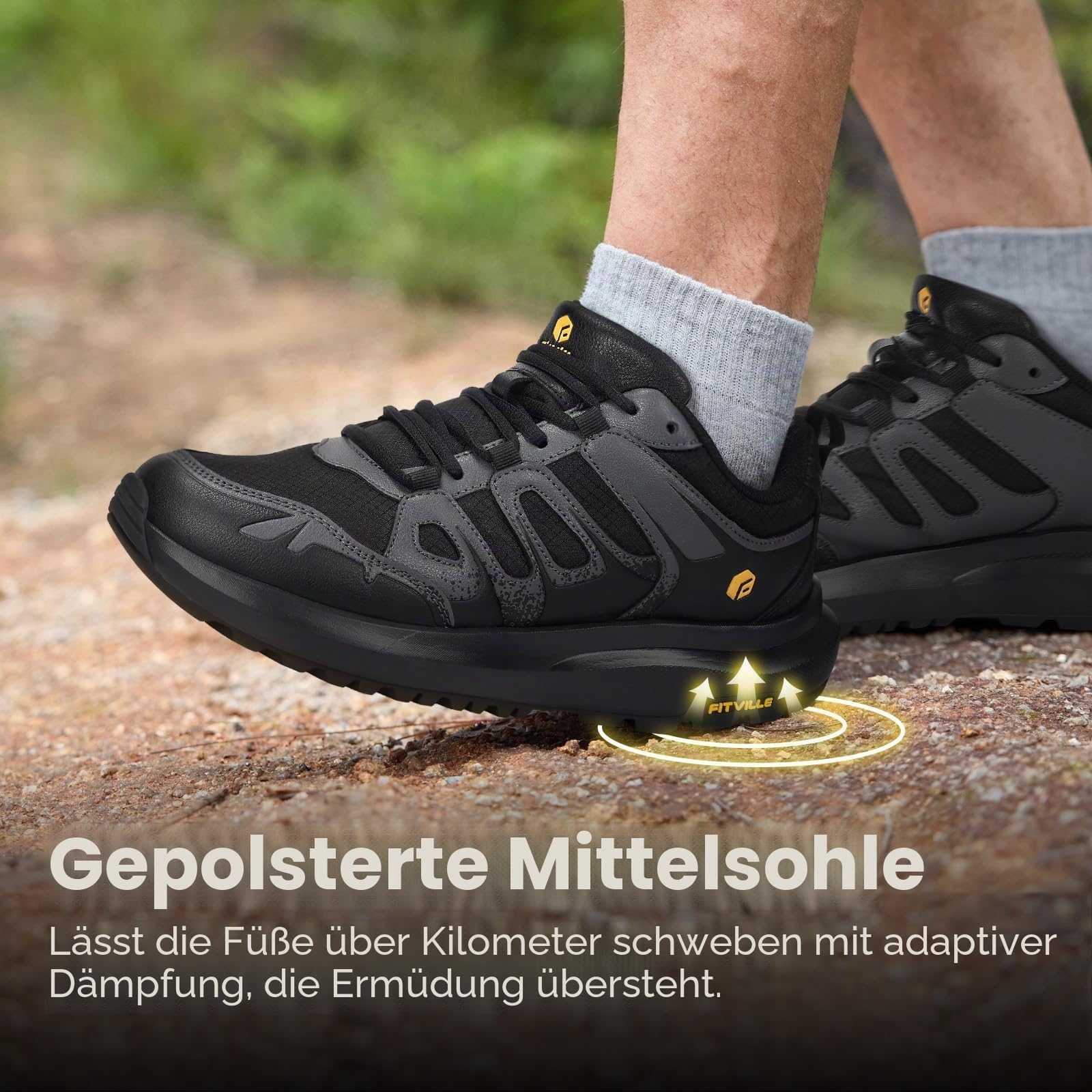 FitVille Extra Weit Wanderschuhe Herren Wasserdicht Wanderhalbschuhe Outdoor Schuhe mit Fußgewölbestütze Gr.40-50