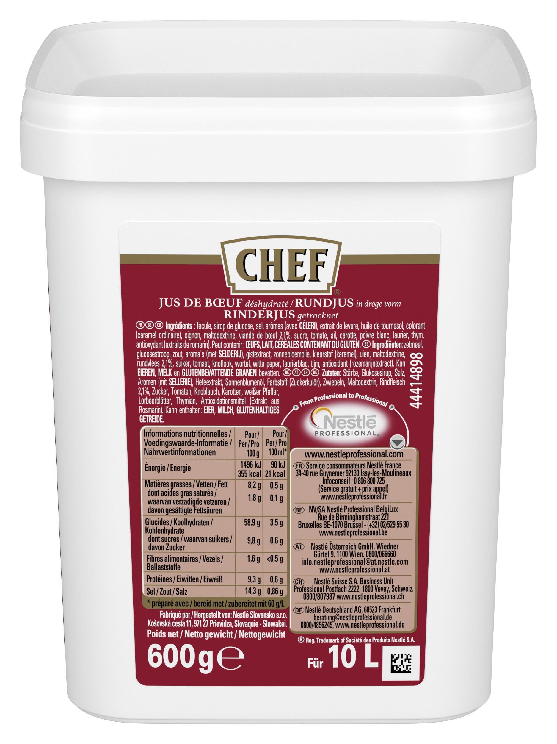 CHEF Rinderjus, Ideal für kurzgebratene Rindfleischgerichte und Steaksaucen, intensiver Rindfleischgeschmack, ergibt 10L, 1er Pack (1 x 600g GastroBox)