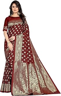 Sugathari Women's Banarasi Saree Pure Kanjivaram Silk Saree Soft new ladies 2023 Design Wear Pattu Sarees Latest Cotton Party Sari collections With Blouse Piece for Wedding sadi (PARI S-1 MAROON)