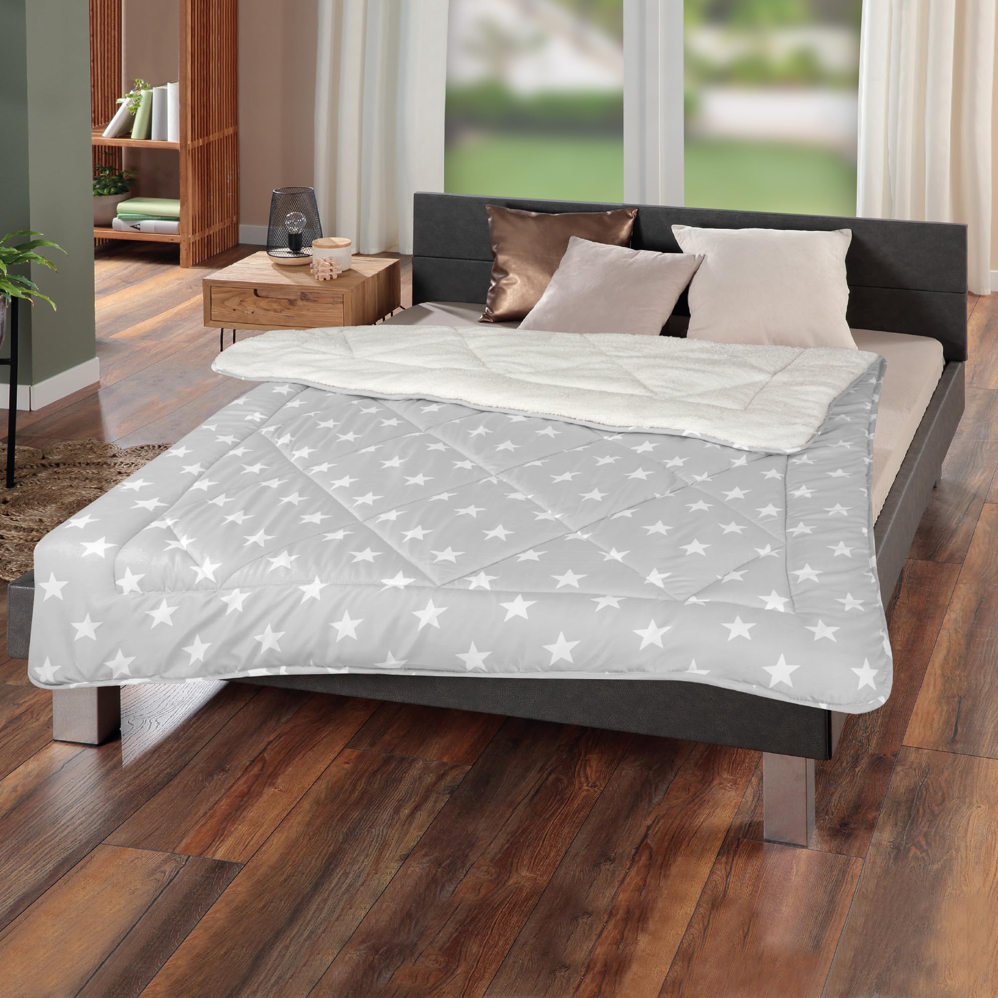 Edredón reversible de 135 x 200 cm, forro polar Sherpa y lado de microfibra, edredón cálido (relleno de 1400 g), diseño reversible, manta mullida