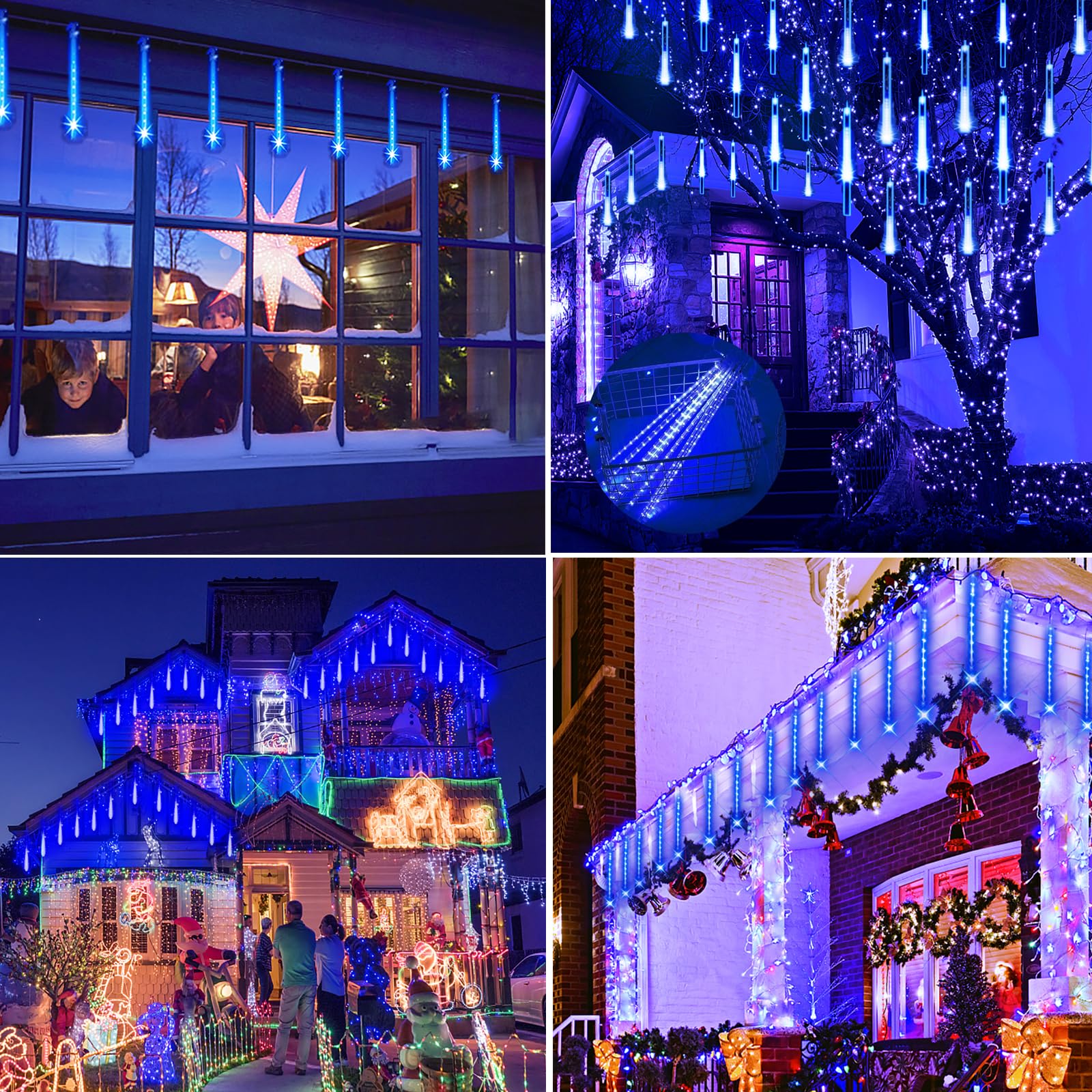 Weihnachtsbeleuchtung für den Außenbereich, 32 Röhren (entspricht 4 Sets mit 8 Röhren), Meteorschauer-Regenlichter – blaues Lcicle Weihnachtslicht für den Außenbereich, für Weihnachtsbaum, Hochzeit