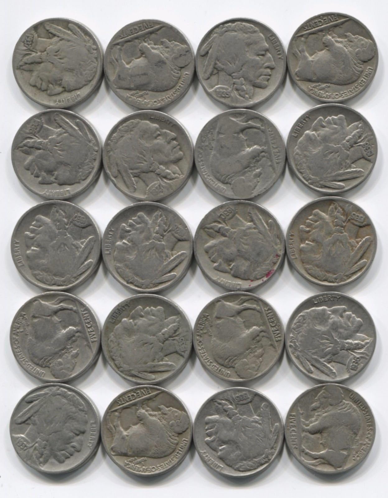 20 Indian Head Coins Lot Full Date 1/2 Roll Mixed Set Collection
