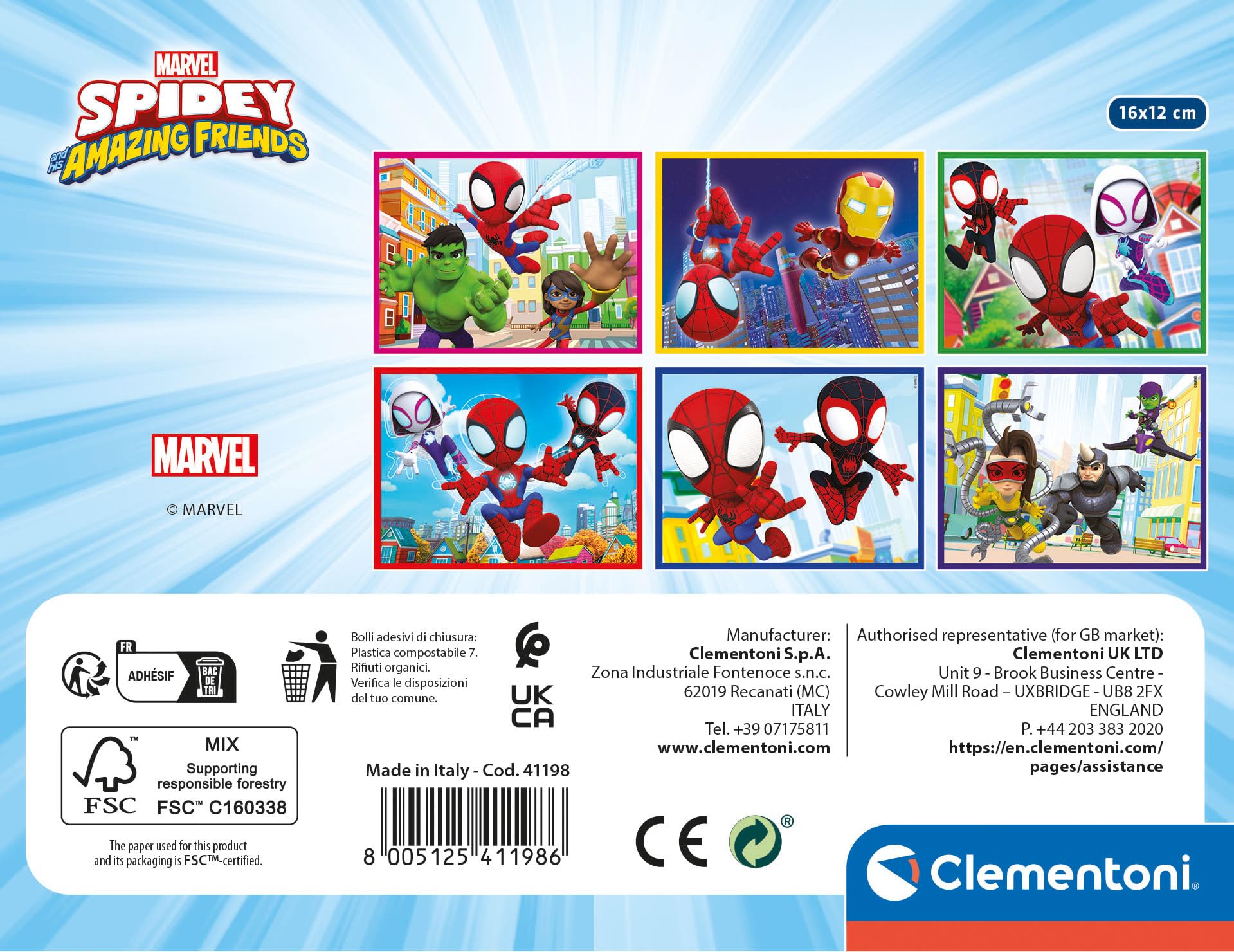 Clementoni Puzzle - Marvel Spidey and His Amazing Friends Un Paquete De 12 Cubos para Armar 6 Imágenes Distintas, Puzzle Infantil 3-5 Años De 12 Piezas, 41198