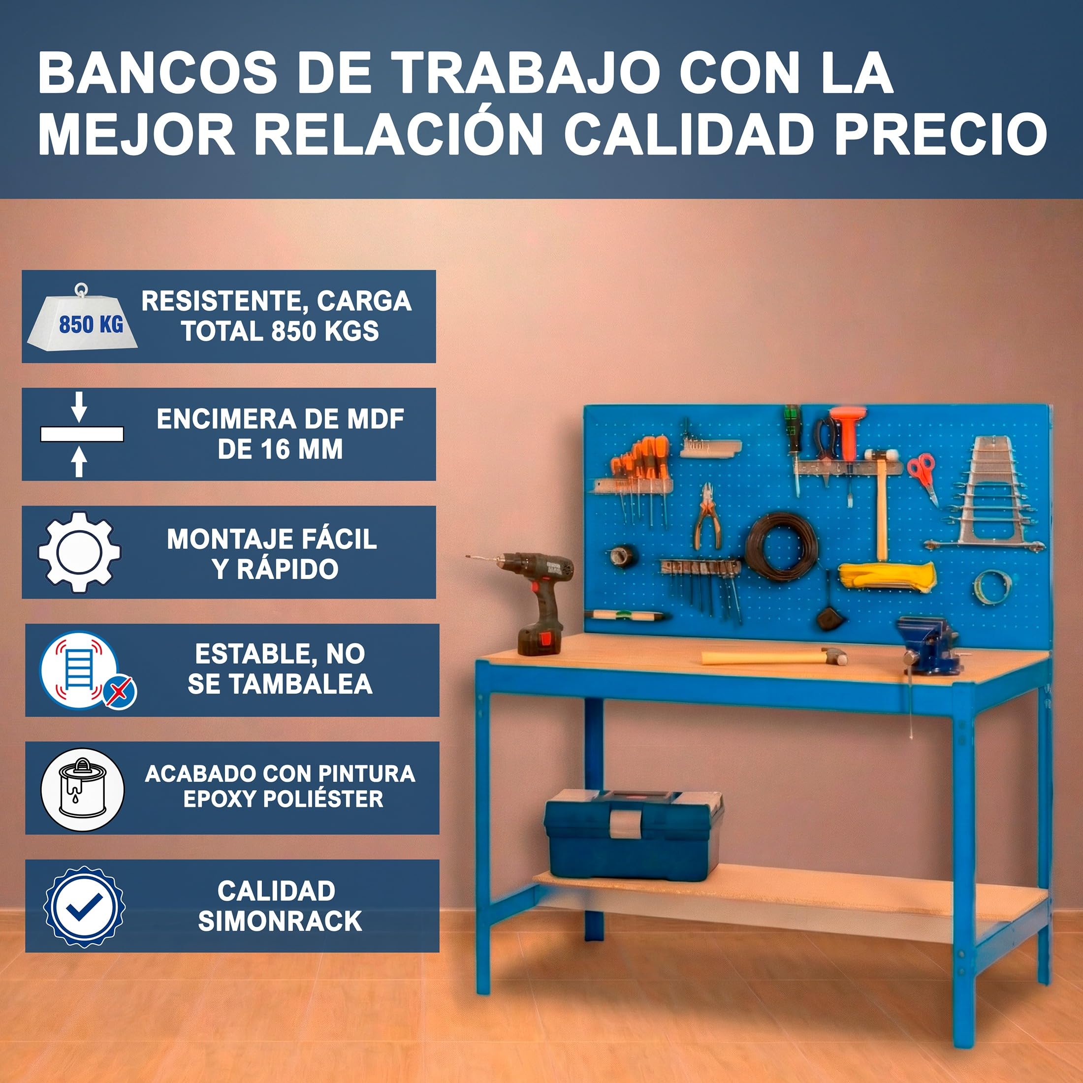 Simon Rack BT2 Banco de Trabajo 600 kg 1445x1210x610 mm Antracita/Madera